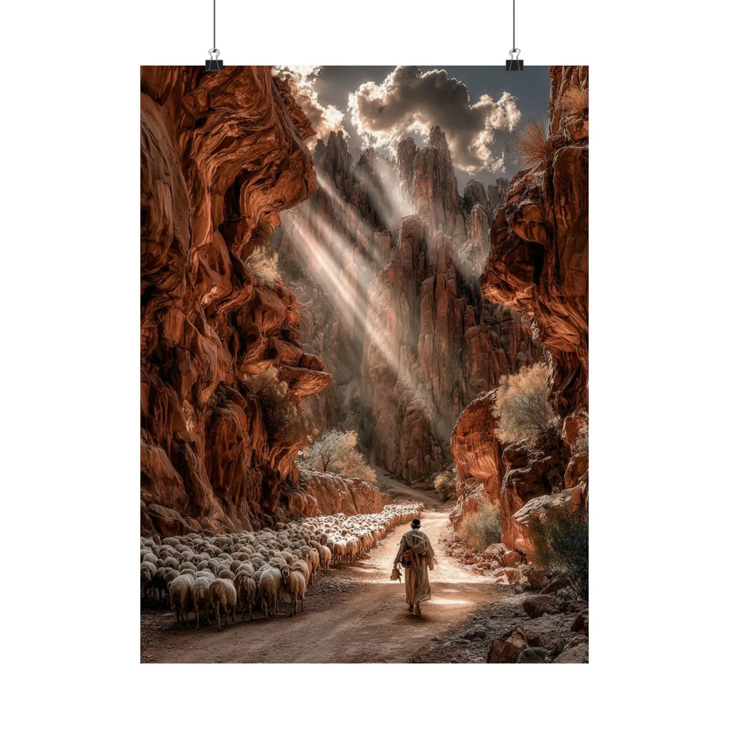 Satin Poster — Shepherd in Sunlit Canyon Art Print Printify