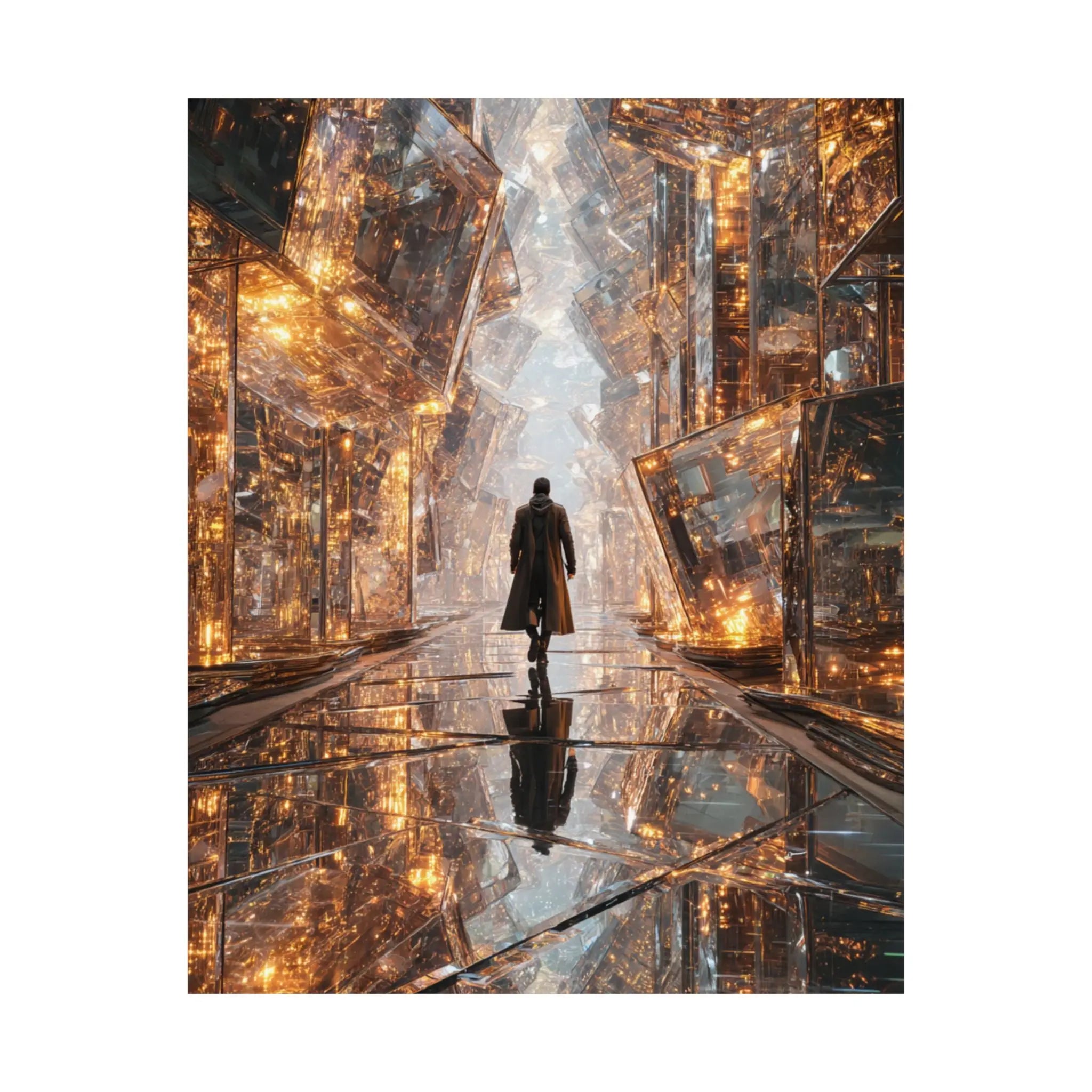 Satin Poster — Futuristic Cityscape with Lone Figure (210gsm) Printify