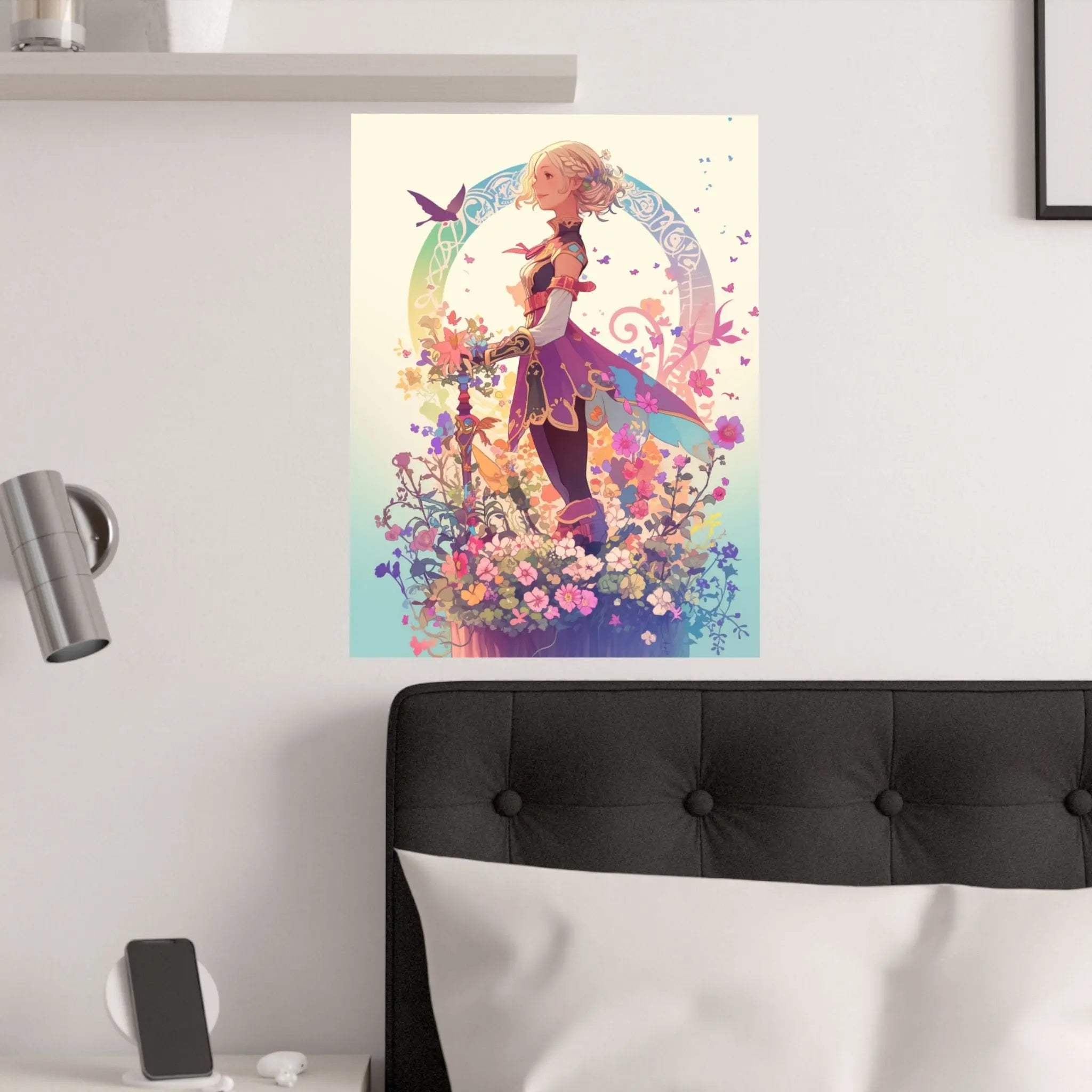 Satin Poster — Fantasy Girl in Floral Garden (210gsm) Printify