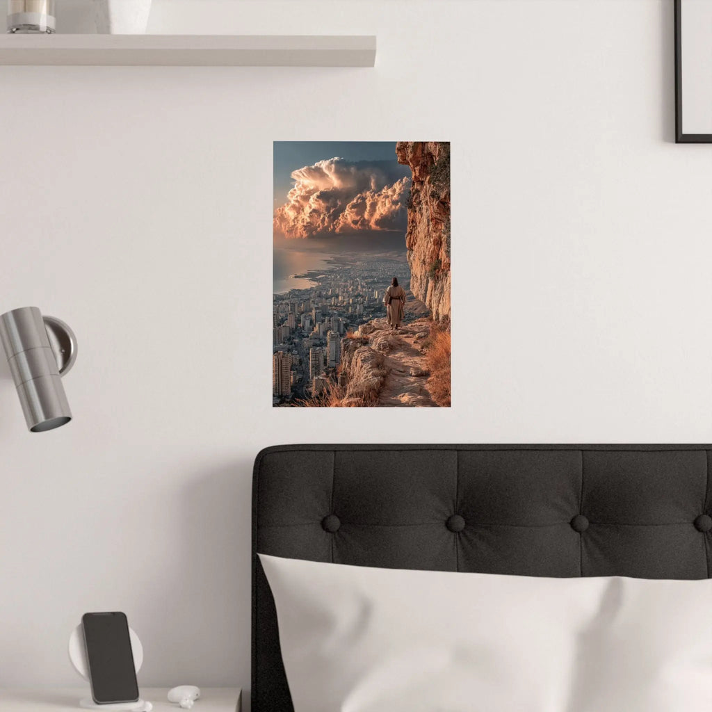 Satin Poster — Urban Cliff Path Sunset Landscape Print Printify