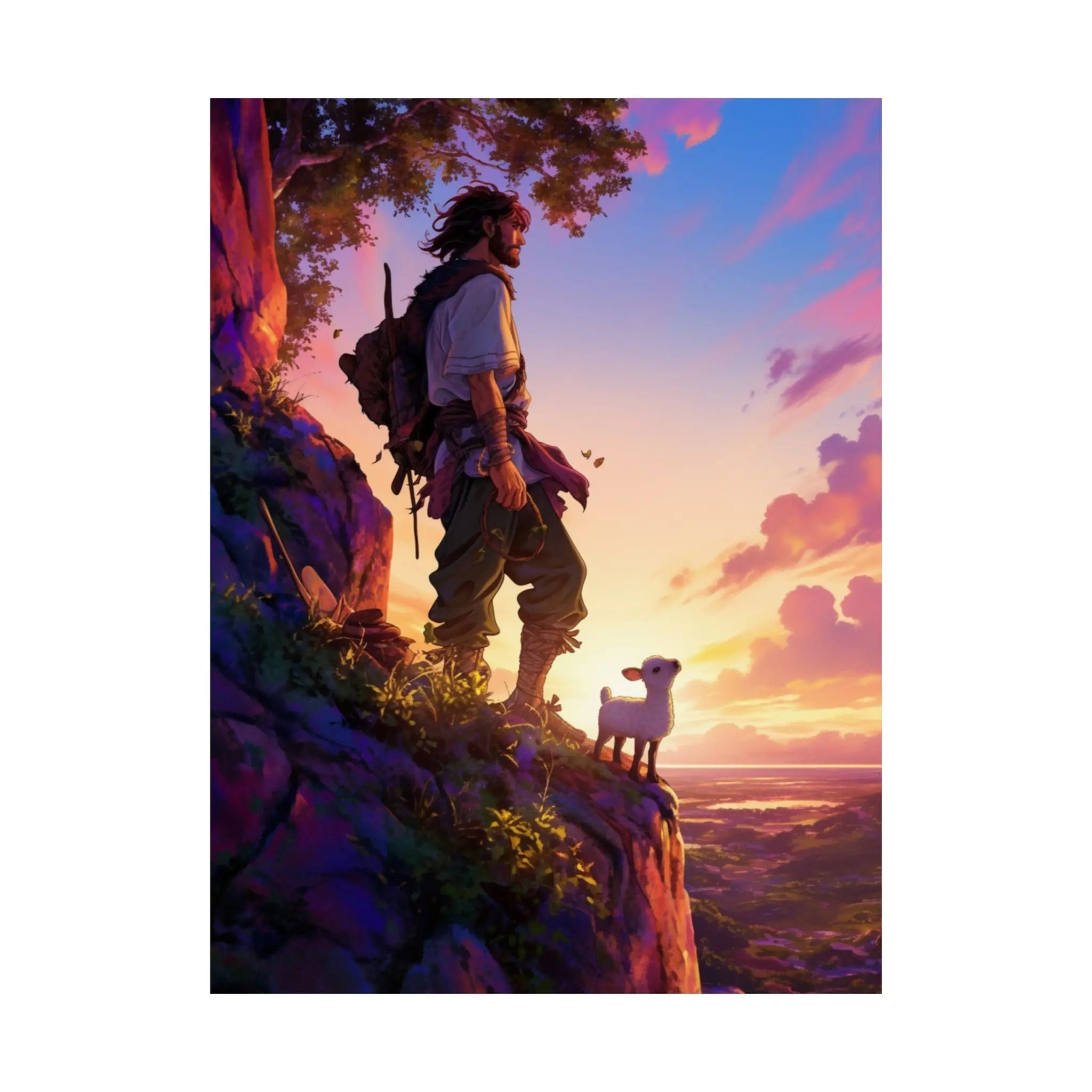 Satin Poster – Adventurer at Sunset Illustration (210gsm) Printify