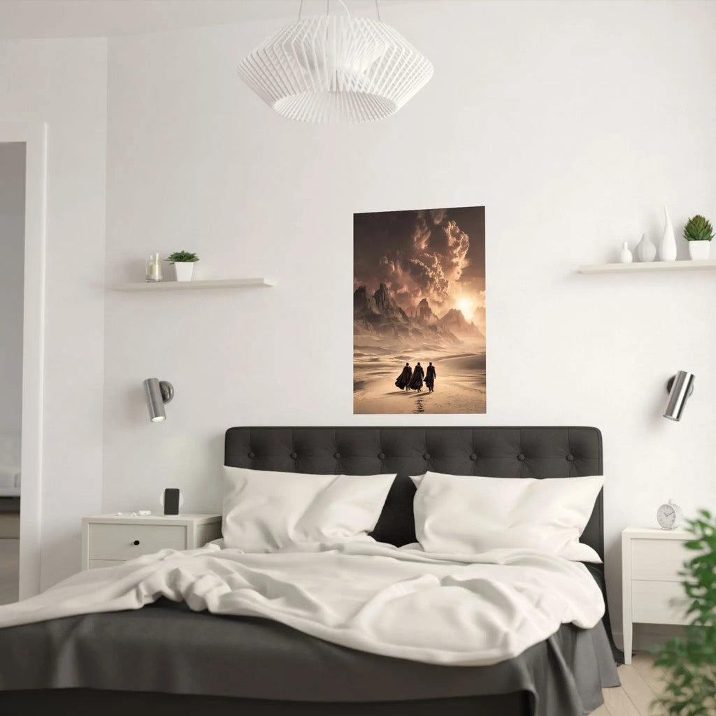 Satin Poster — Desert Pilgrims Fantasy Landscape Art Print Printify