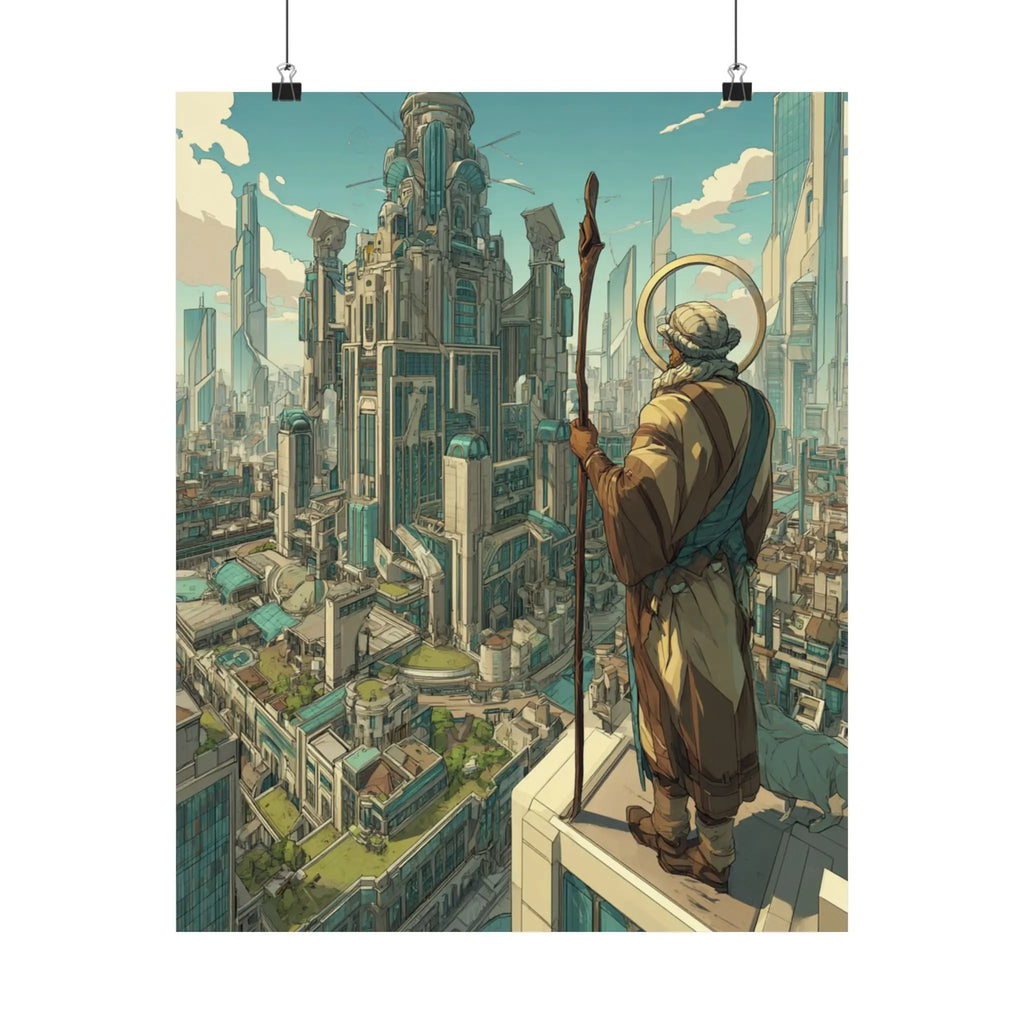 Satin Poster — City Sentinel Fantasy Art Print (210gsm) Printify