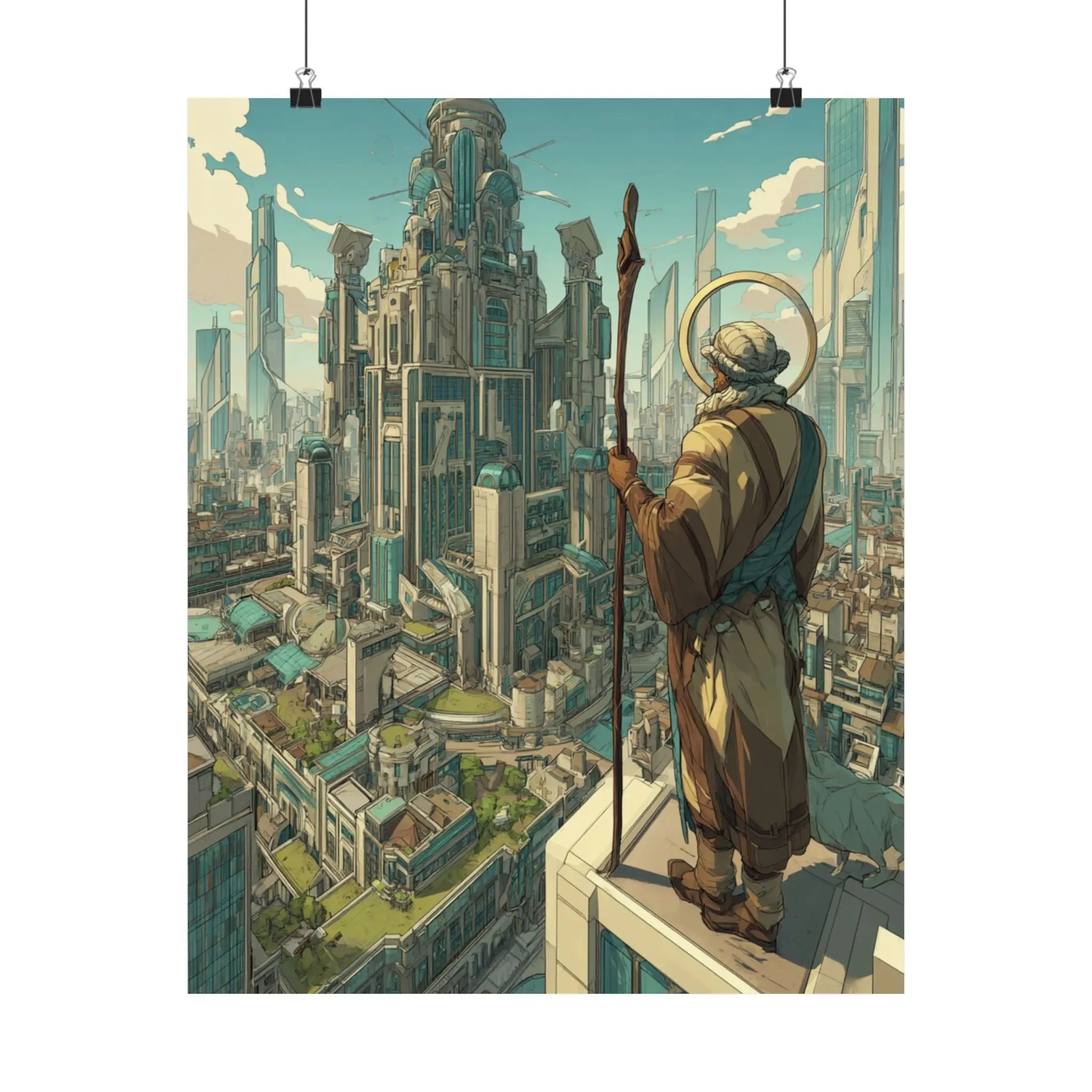 Satin Poster — City Sentinel Fantasy Art Print (210gsm) Printify