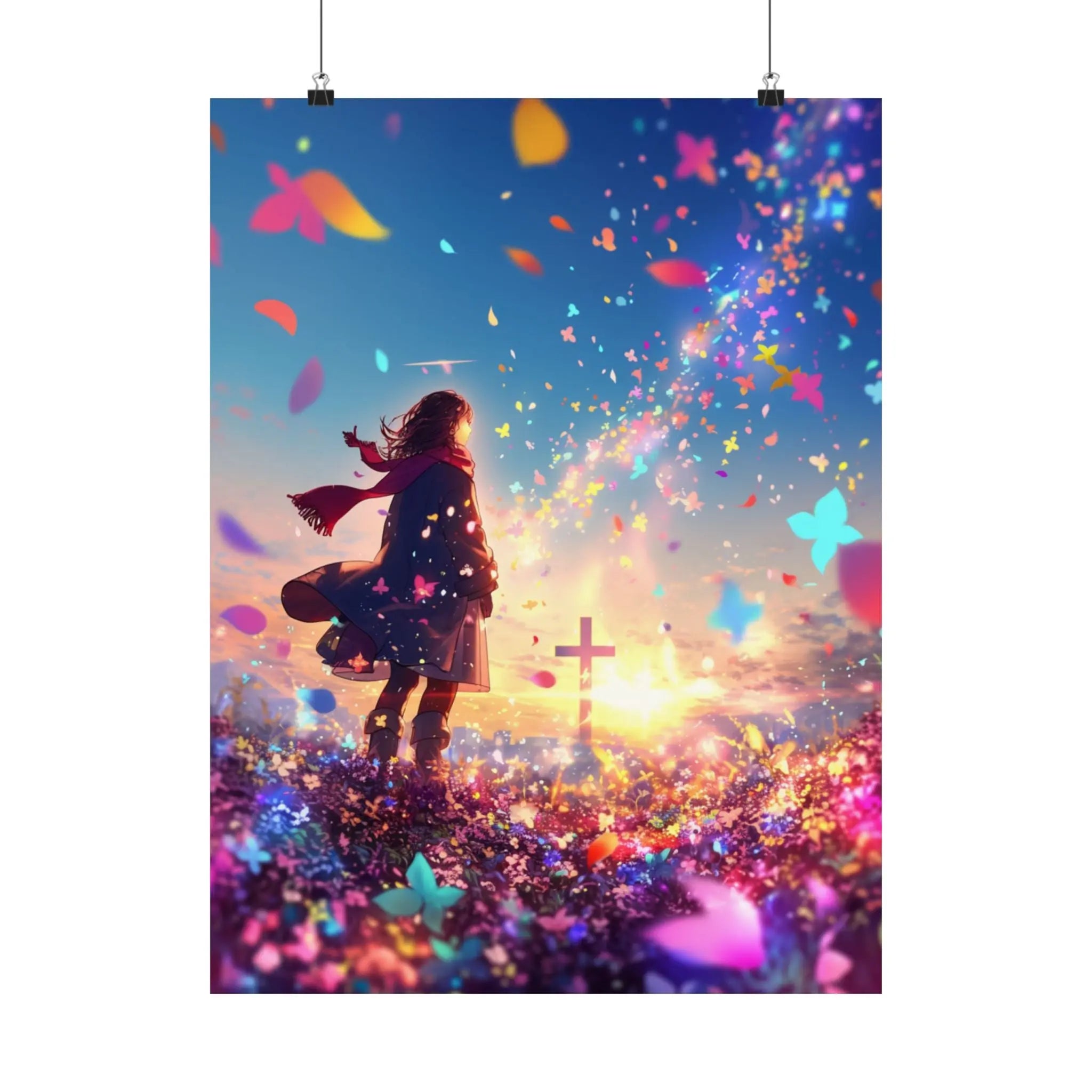 Satin Poster — Dreamscape Girl with Butterflies (210gsm Satin Print) Printify