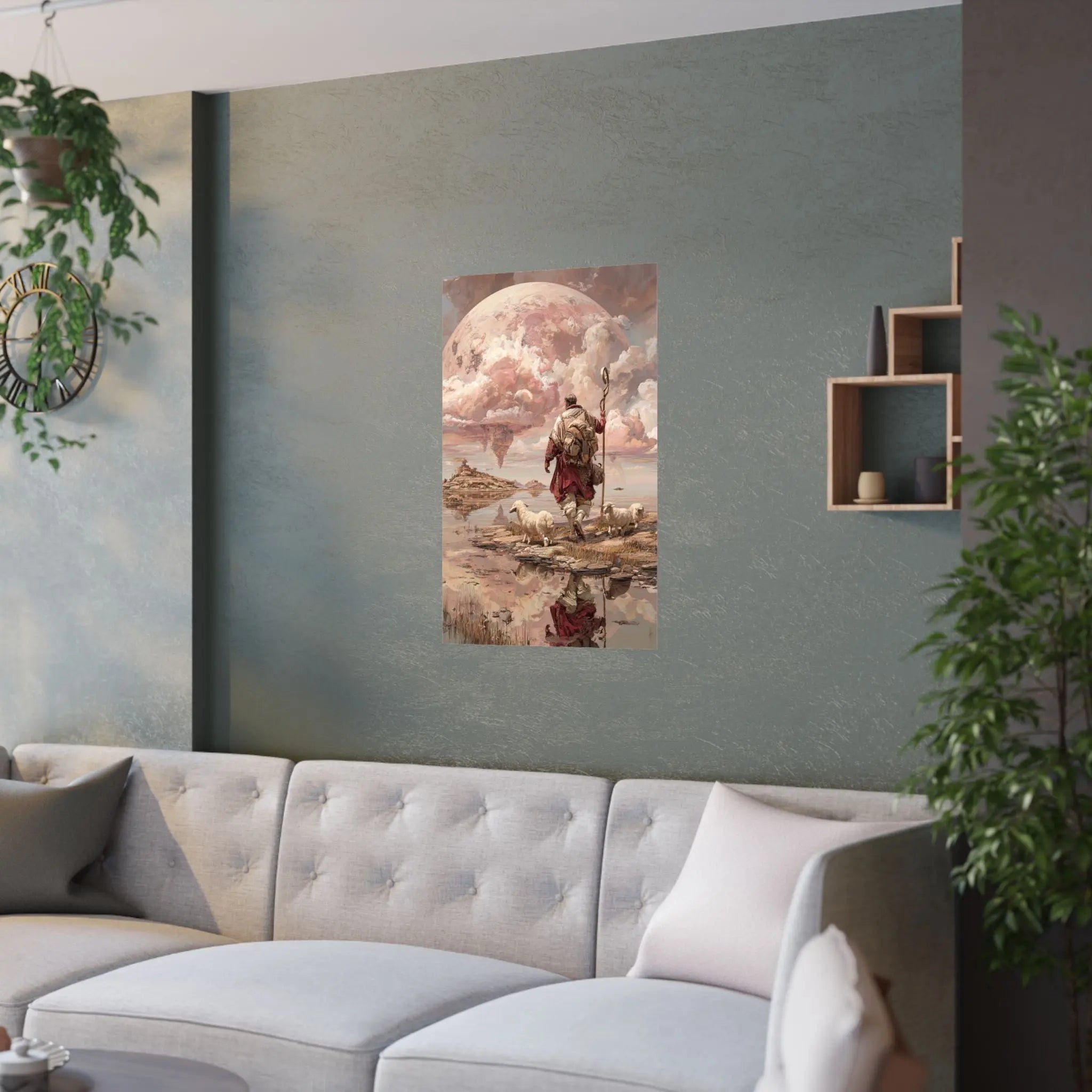Shepherd of the Moon Satin Poster — Fantasy Landscape Art Print Printify