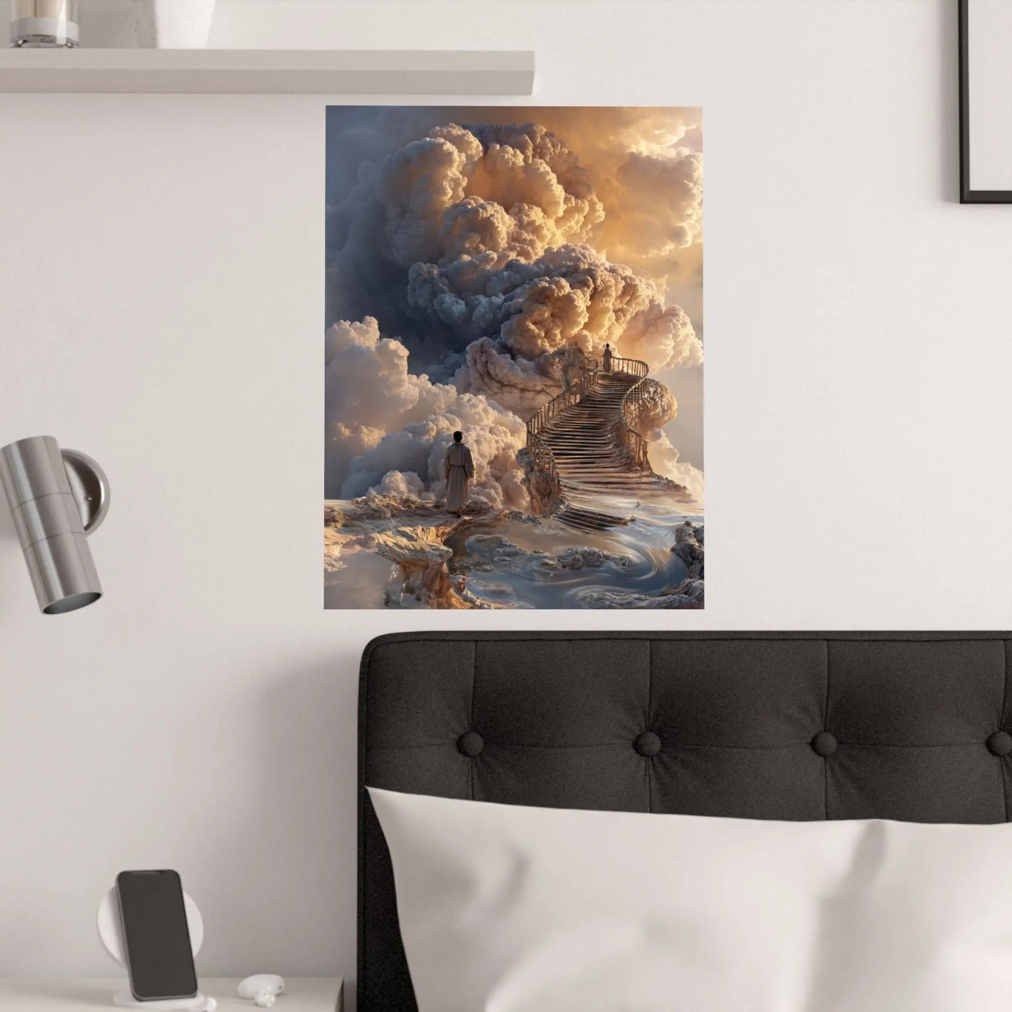 Satin Poster — Dreamy Cloud Stairway Wall Art (210gsm) Printify