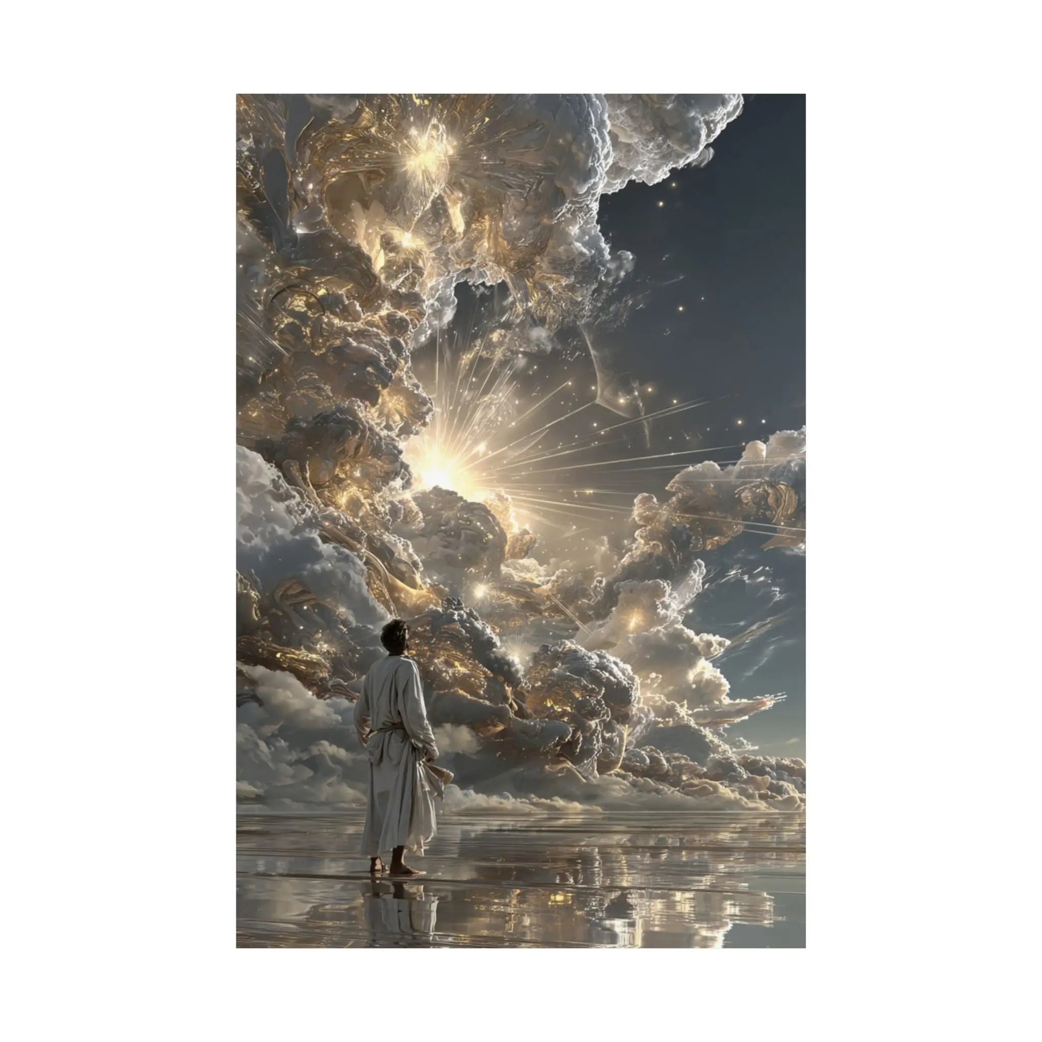 Satin Poster - Heavenly Light Surreal Art Print Printify