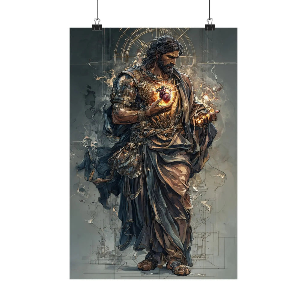 Religious Jesus Heart Satin Poster – Dramatic Sacred Art Wall Print Printify