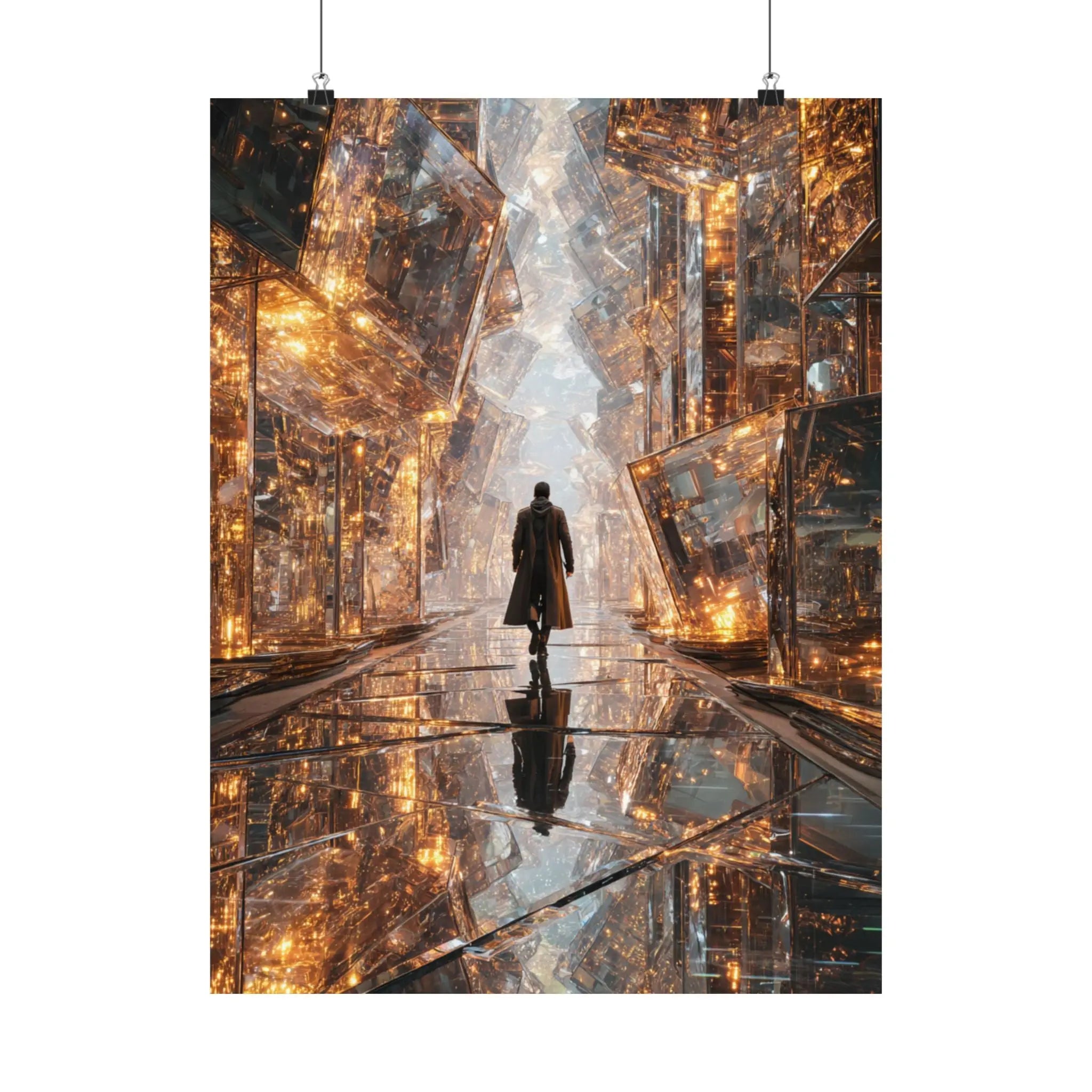 Satin Poster — Futuristic Cityscape with Lone Figure (210gsm) Printify
