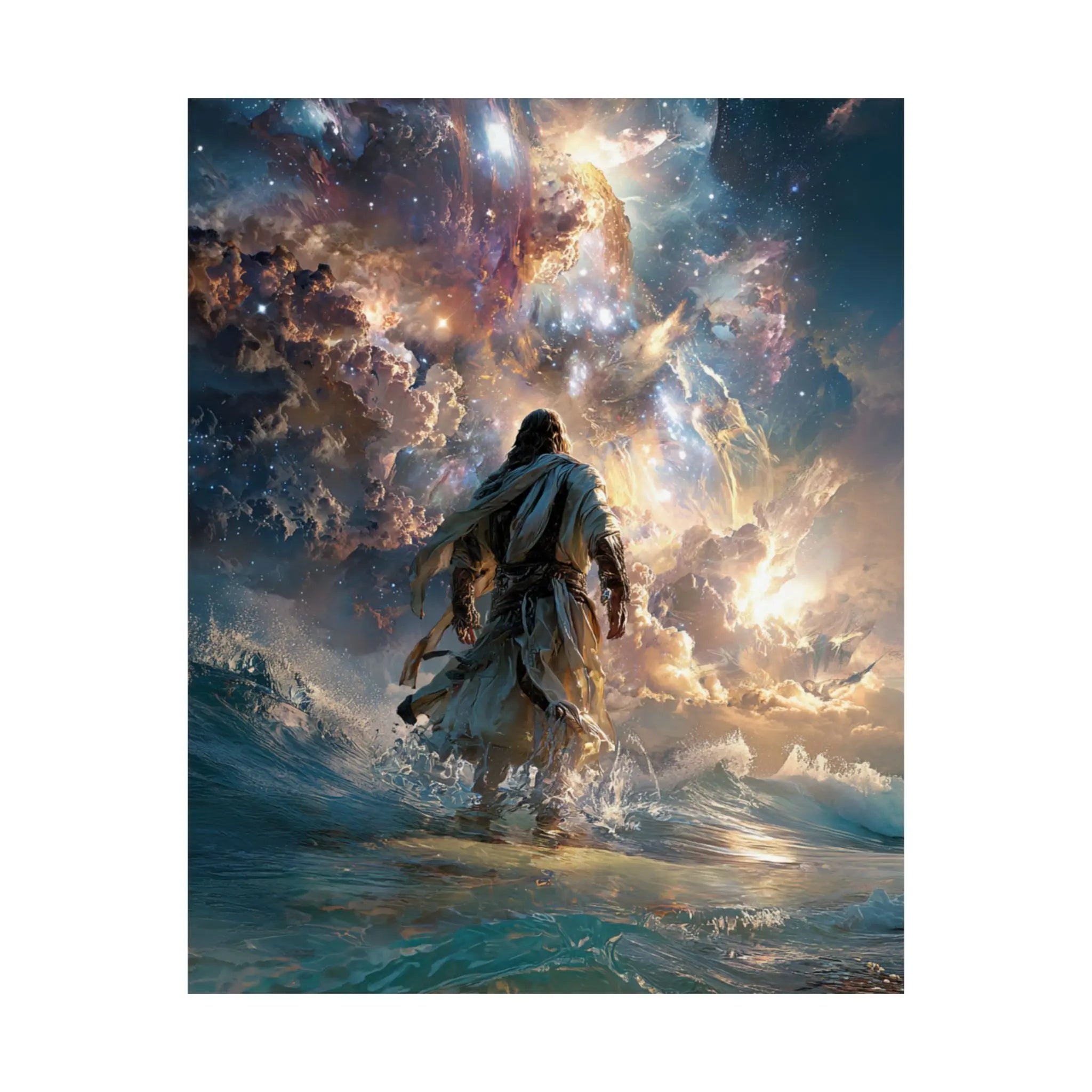 Religious Satin Poster — 'Walking on Water' Inspirational Wall Art Printify
