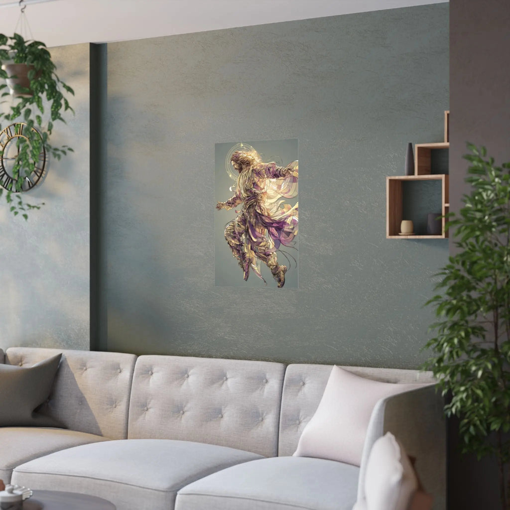 Jesus Christ Satin Poster — Ethereal Gold & Purple Religious Wall Art Printify