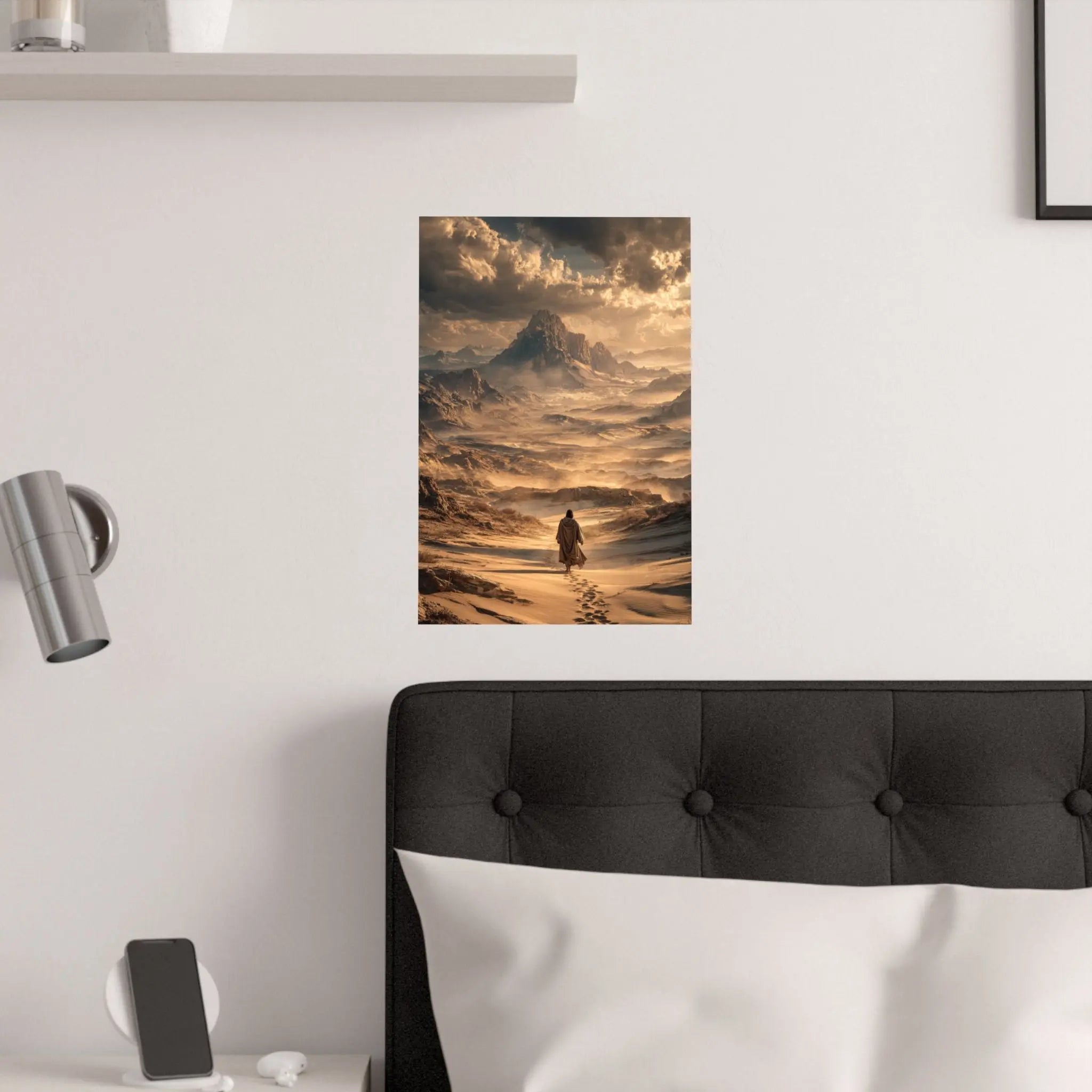 Satin Poster — Jesus in The Desert Landscape Art Print Printify