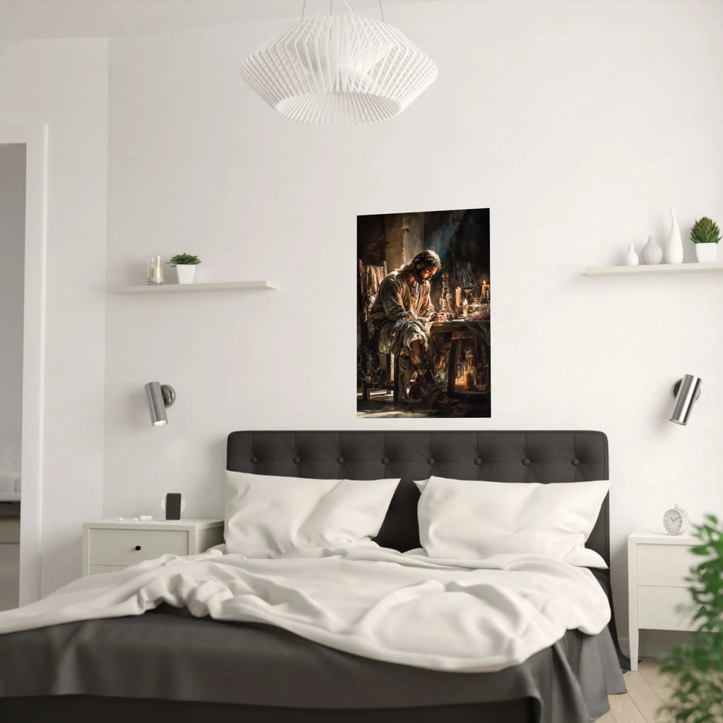Satin Poster — Reflective Jesus Prayer Scene Artwork (210gsm) Printify