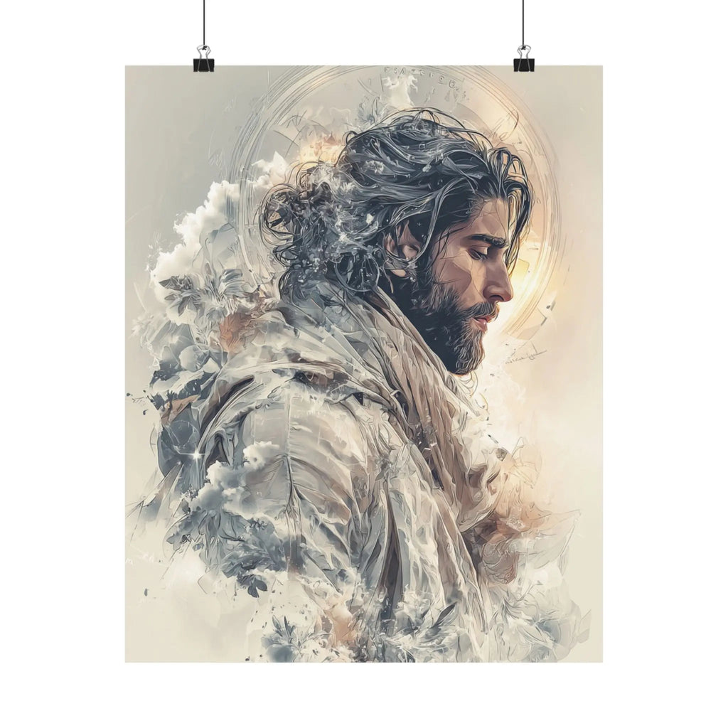 Satin Poster — Ethereal Jesus Portrait Art Print Printify