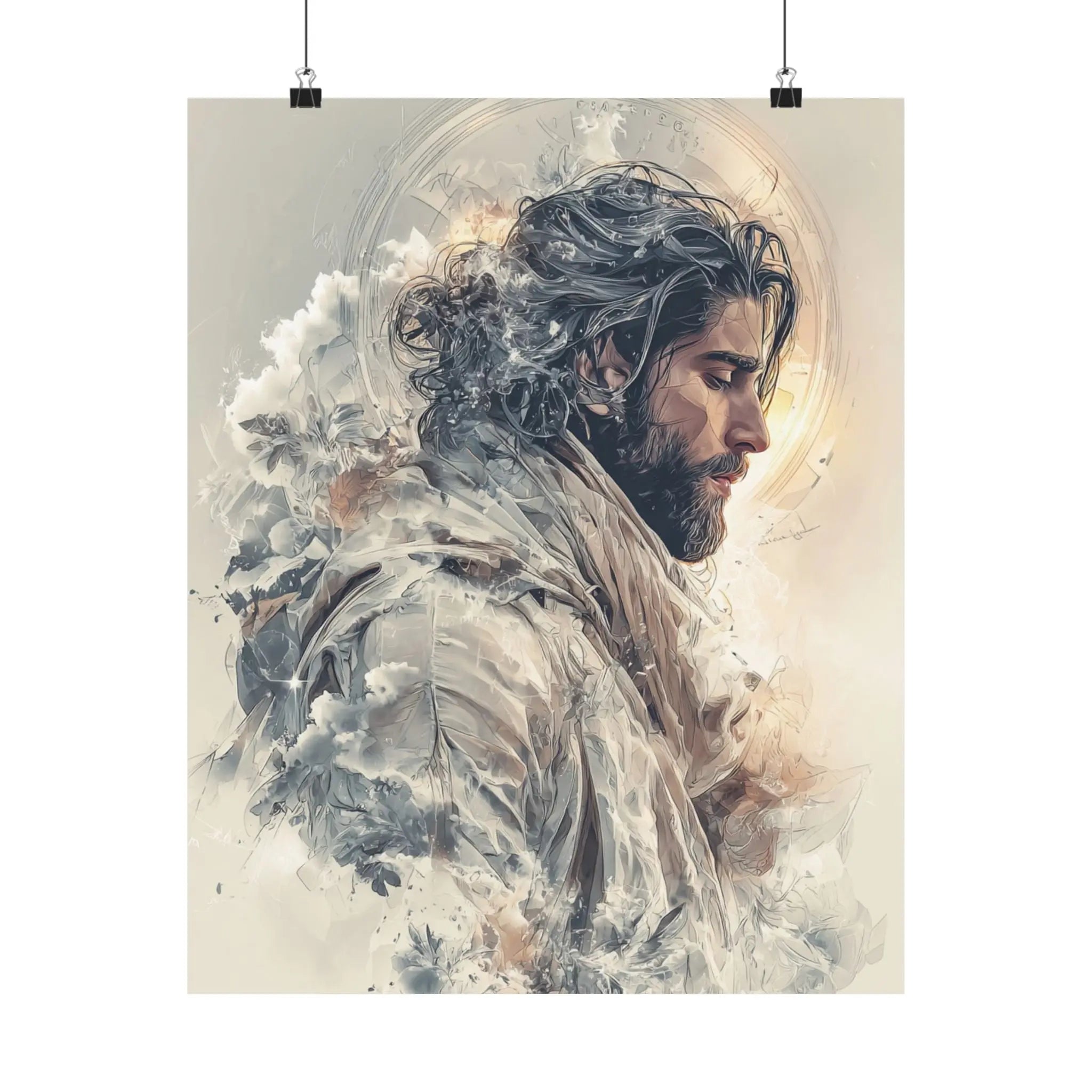 Satin Poster — Ethereal Jesus Portrait Art Print Printify