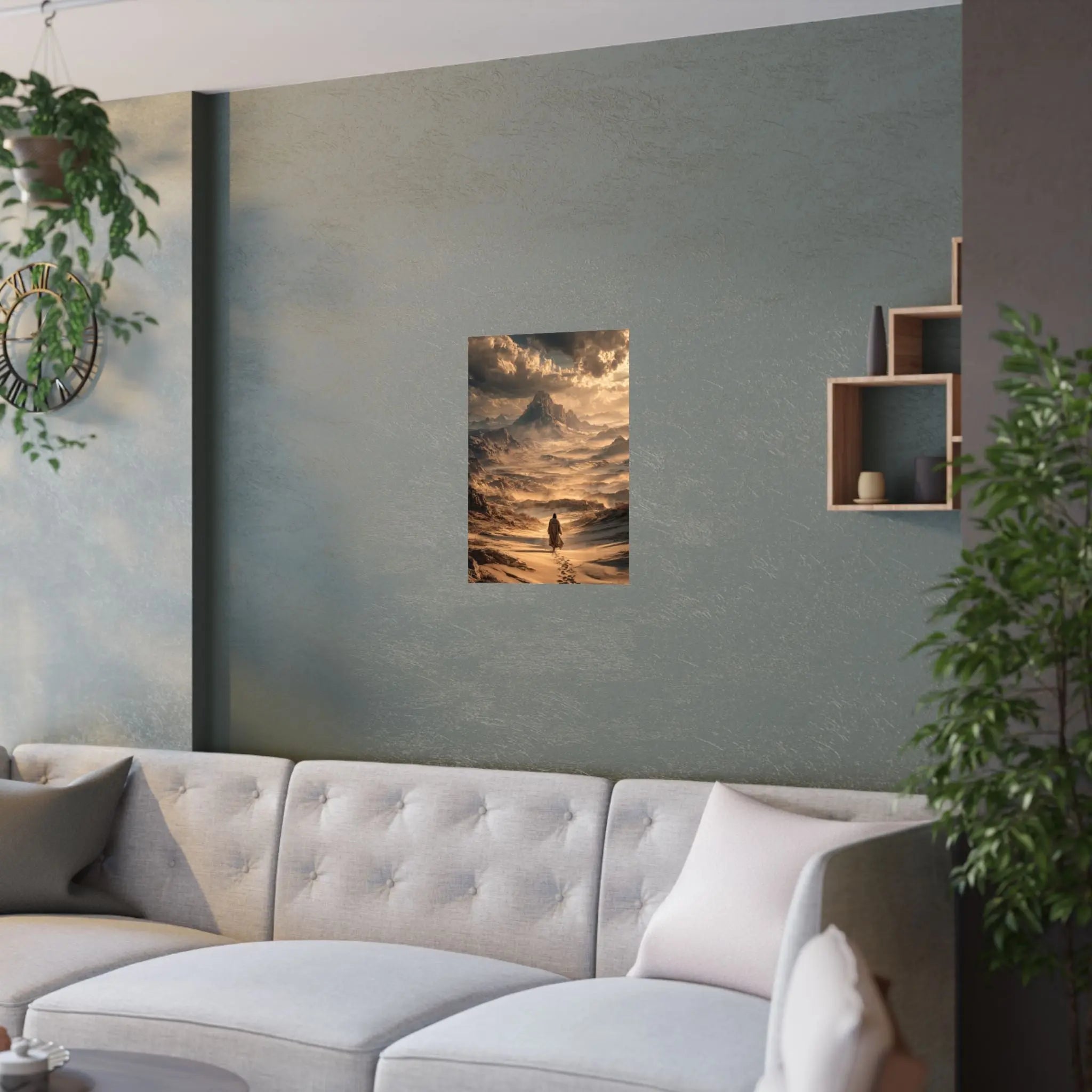 Satin Poster — Jesus in The Desert Landscape Art Print Printify