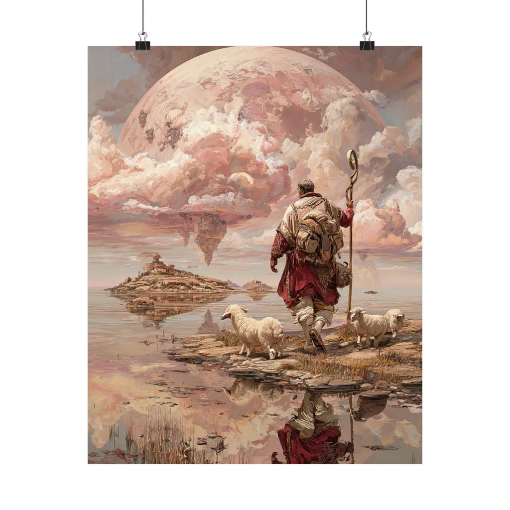 Shepherd of the Moon Satin Poster — Fantasy Landscape Art Print Printify