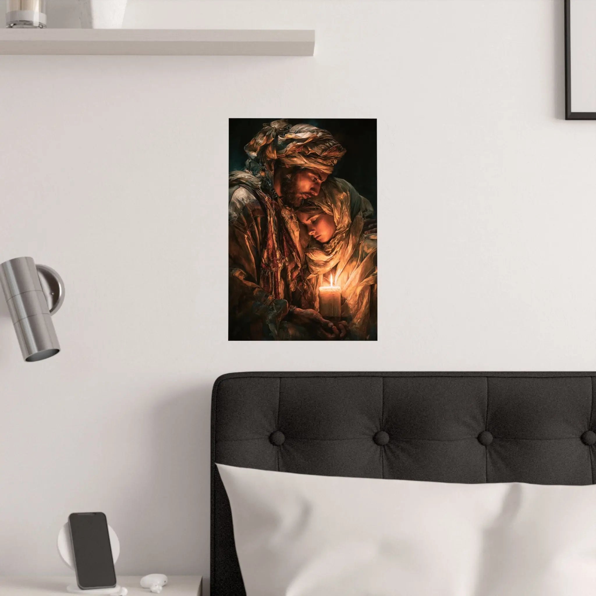Satin Poster — Warm Candlelit Nativity Portrait (210gsm) Printify