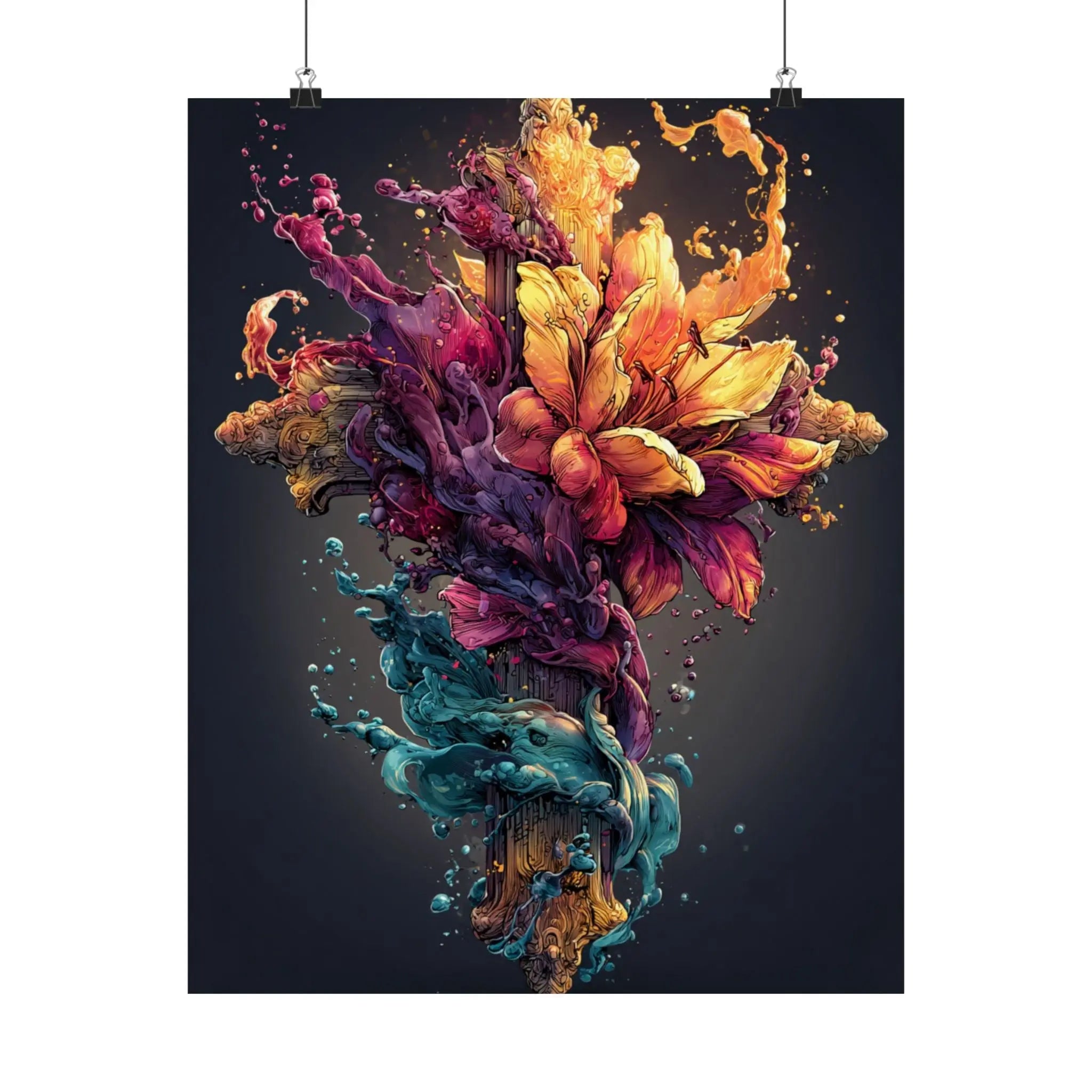 Satin Poster — Vibrant Floral Splash Art Print Printify