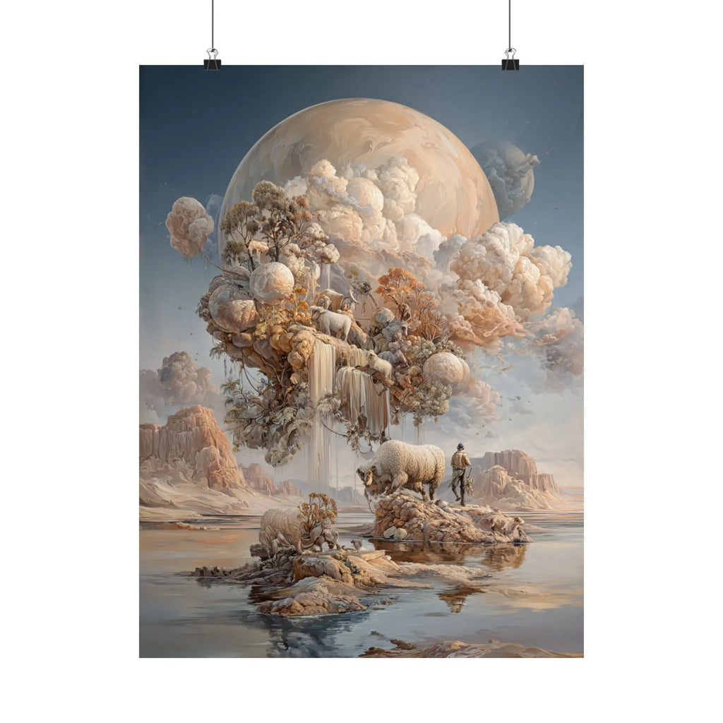 Dreamscape Moon Poster — Surreal Pastel Landscape Art Print Printify