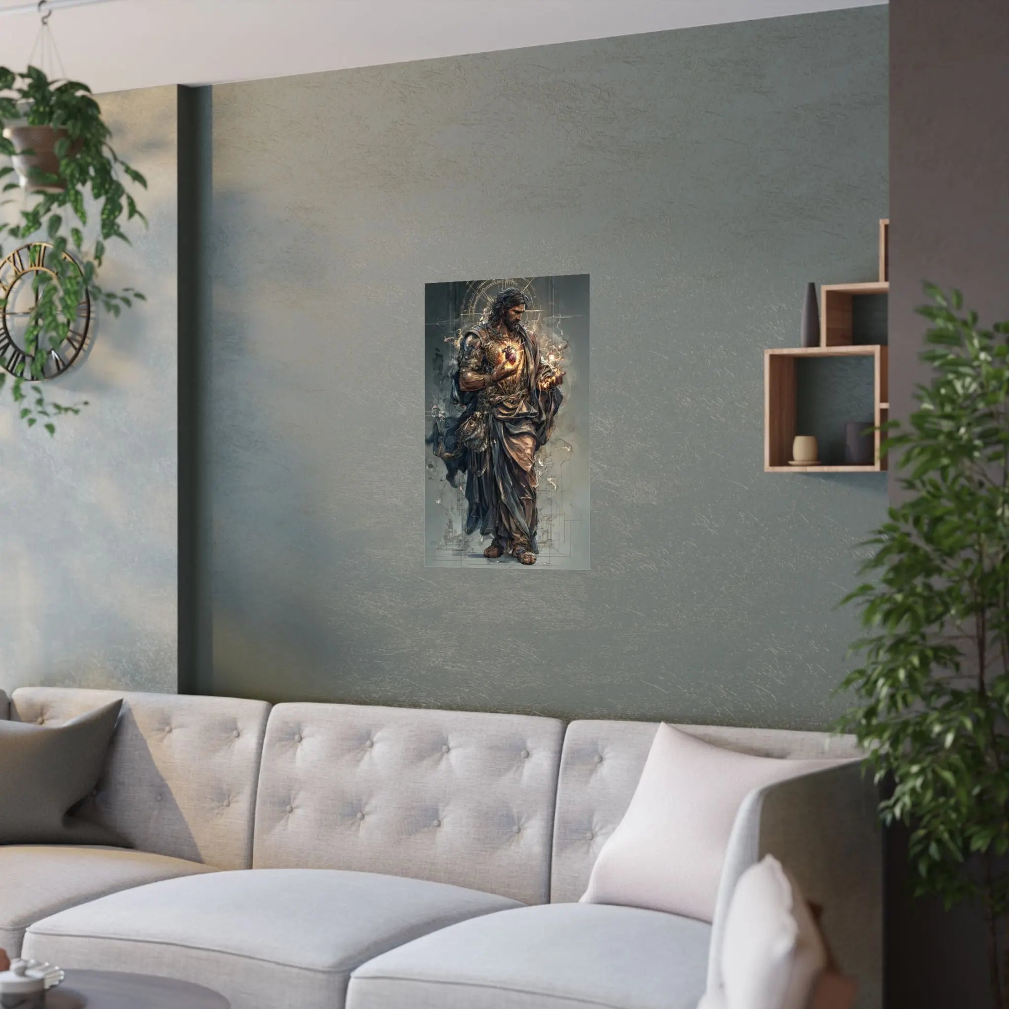 Religious Jesus Heart Satin Poster – Dramatic Sacred Art Wall Print Printify