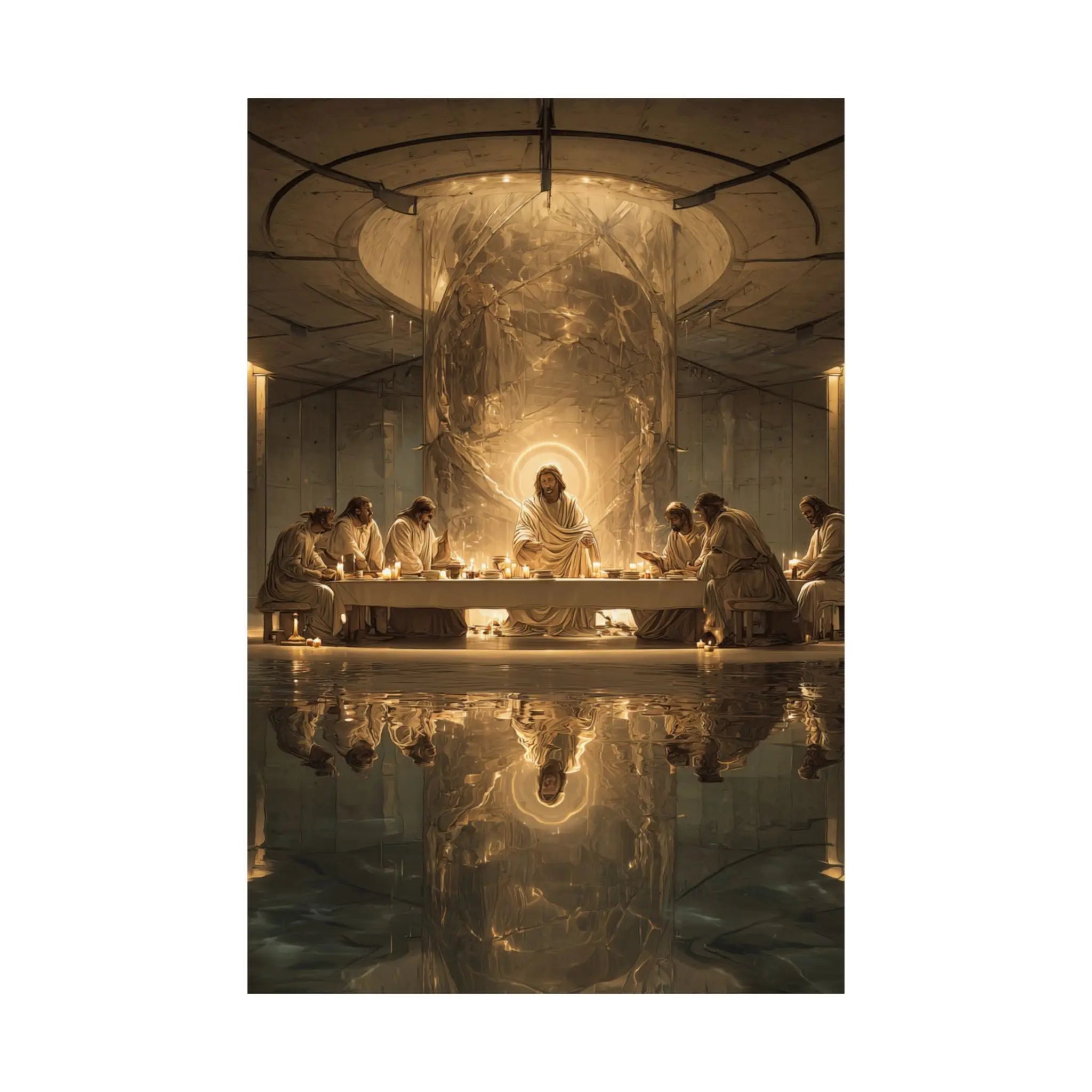 Satin Poster — Golden Last Supper Reflection Art Print (210gsm) Printify