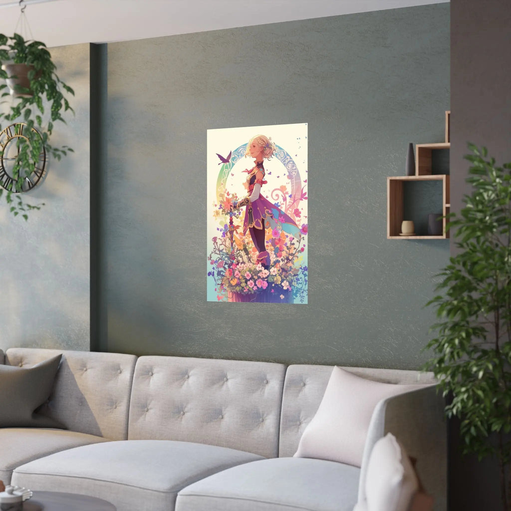 Satin Poster — Fantasy Girl in Floral Garden (210gsm) Printify