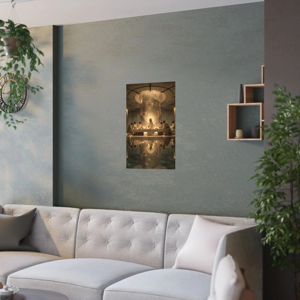 Satin Poster — Golden Last Supper Reflection Art Print (210gsm) Printify