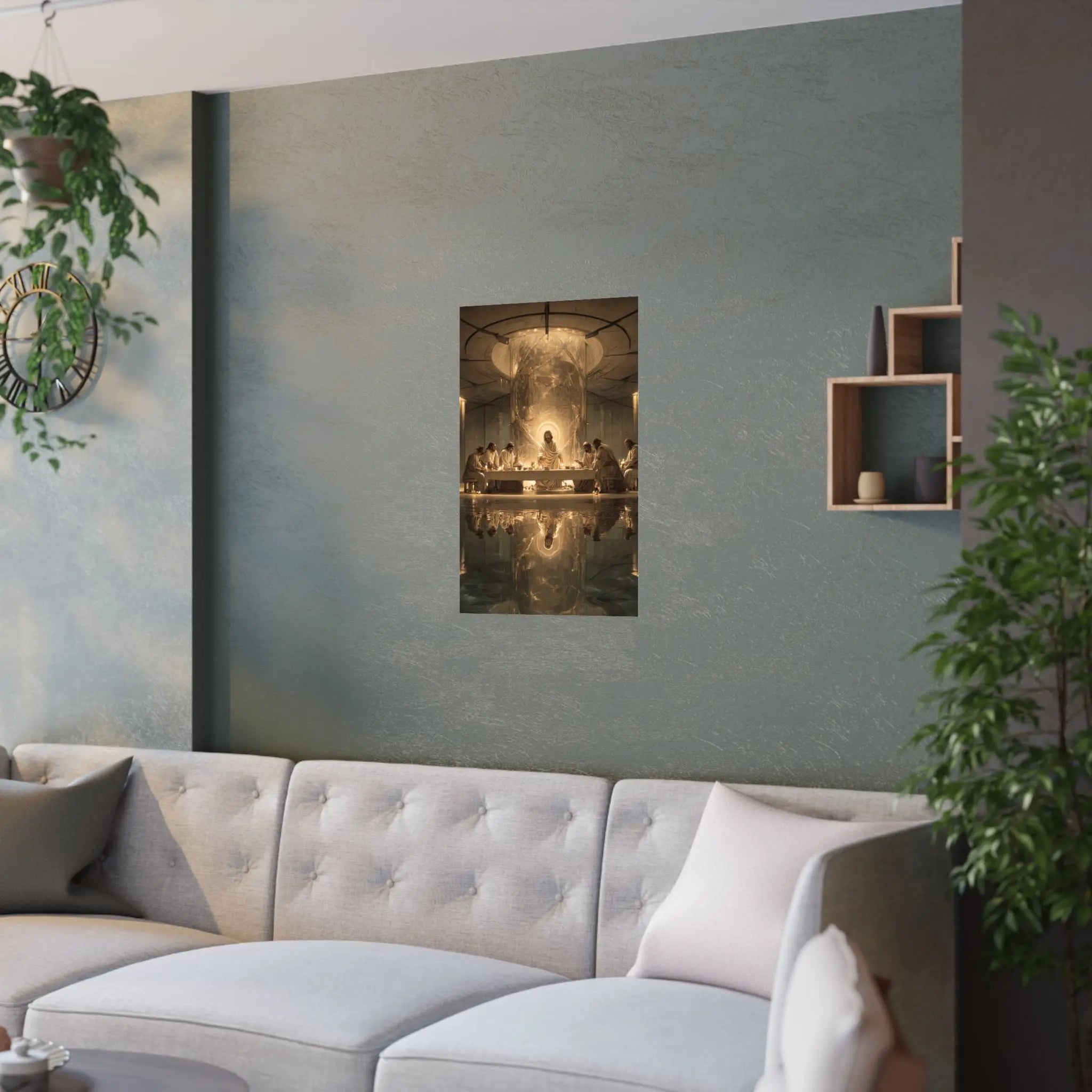 Satin Poster — Golden Last Supper Reflection Art Print (210gsm) Printify