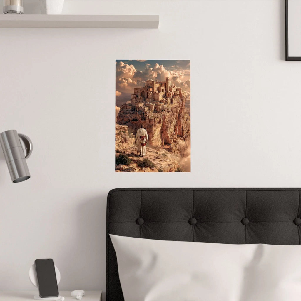 Satin Poster — Pilgrim Journey to Ancient Cliff City (210gsm) Printify
