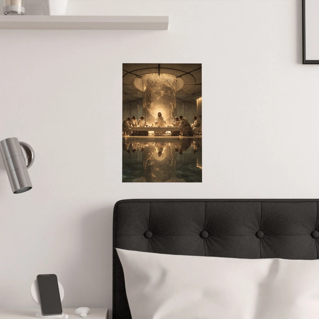 Satin Poster — Golden Last Supper Reflection Art Print (210gsm) Printify
