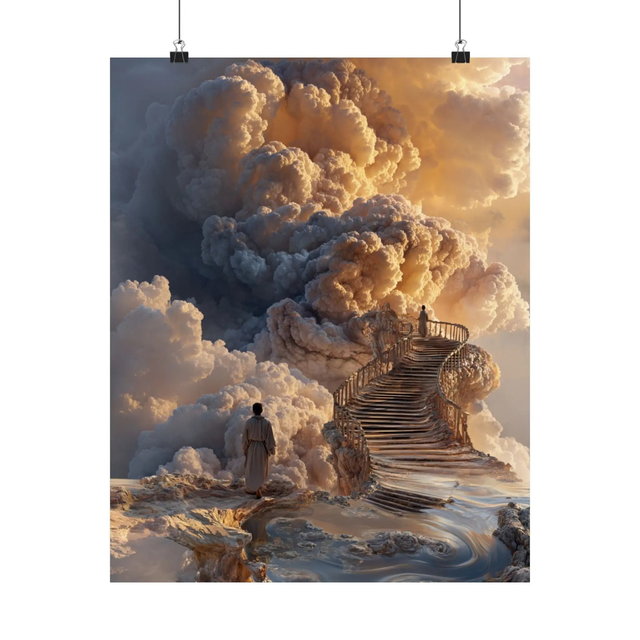 Satin Poster — Dreamy Cloud Stairway Wall Art (210gsm) Printify