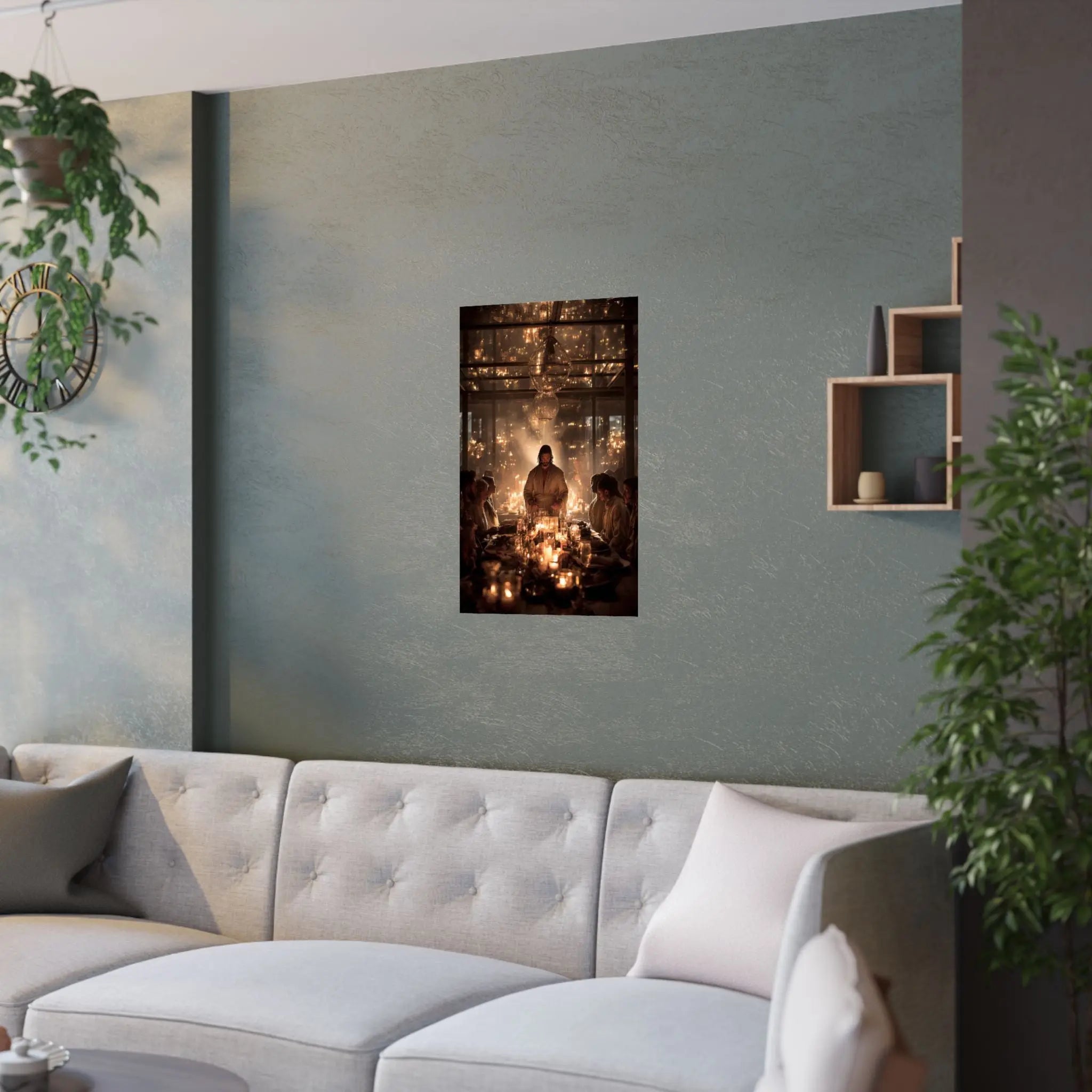 Satin Poster — Candlelit Dinner Scene Wall Art (210gsm) Printify