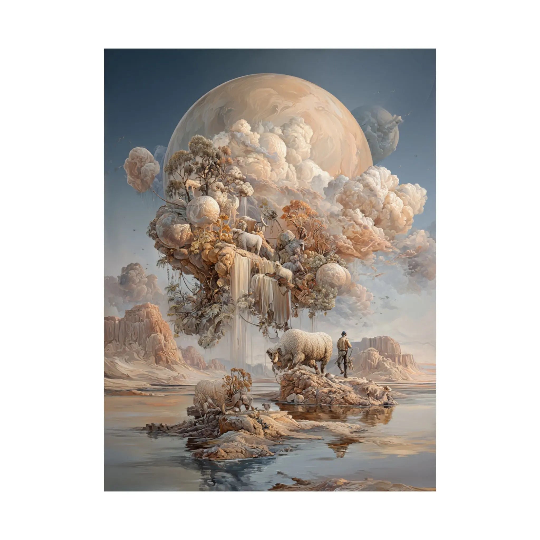 Dreamscape Moon Poster — Surreal Pastel Landscape Art Print Printify
