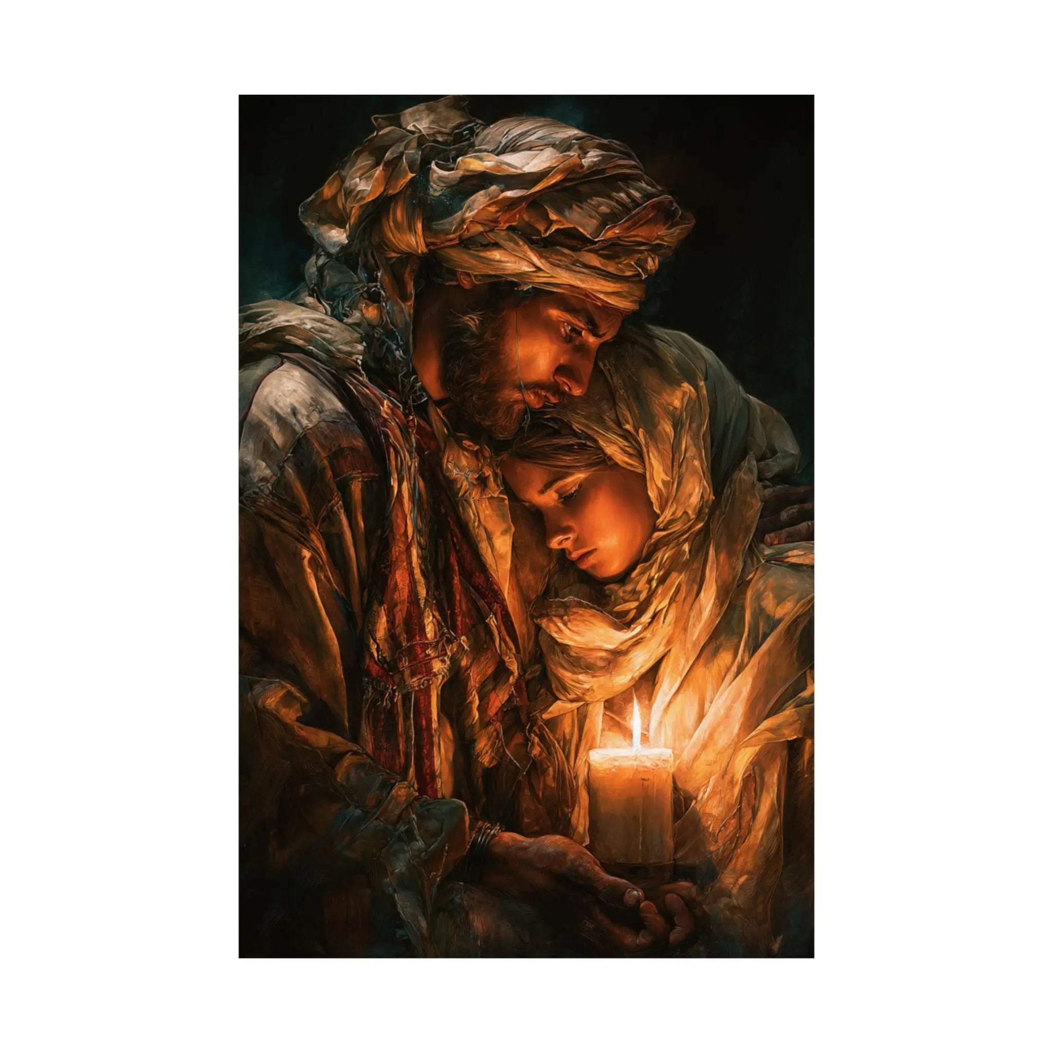 Satin Poster — Warm Candlelit Nativity Portrait (210gsm) Printify