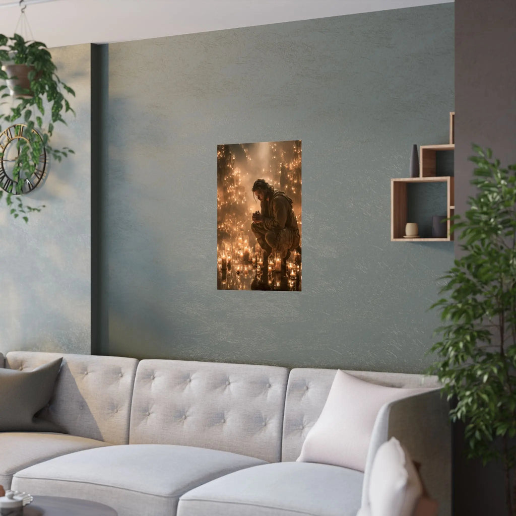 Satin Poster — Reflective Candlelight Prayer Wall Art Printify