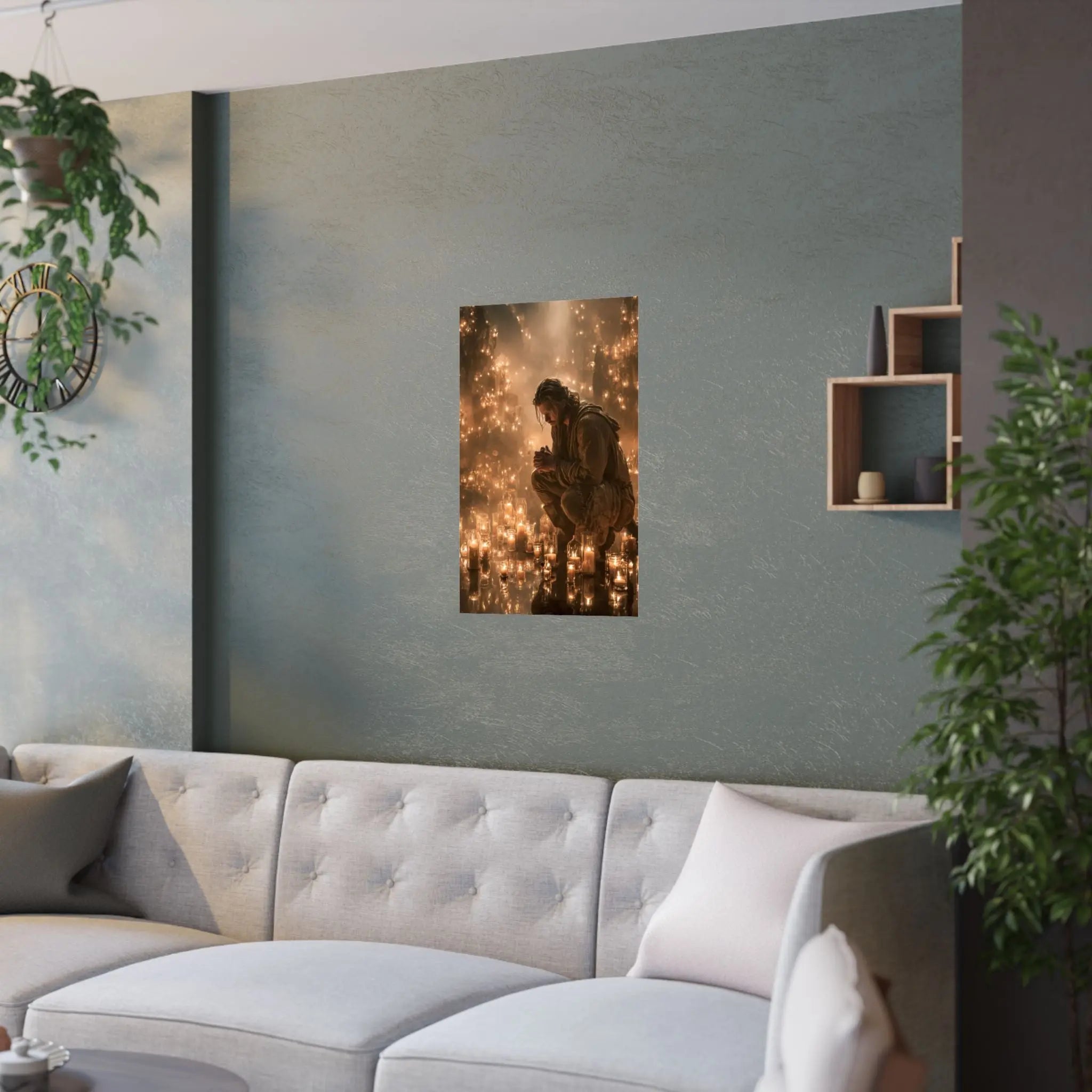 Satin Poster — Reflective Candlelight Prayer Wall Art Printify