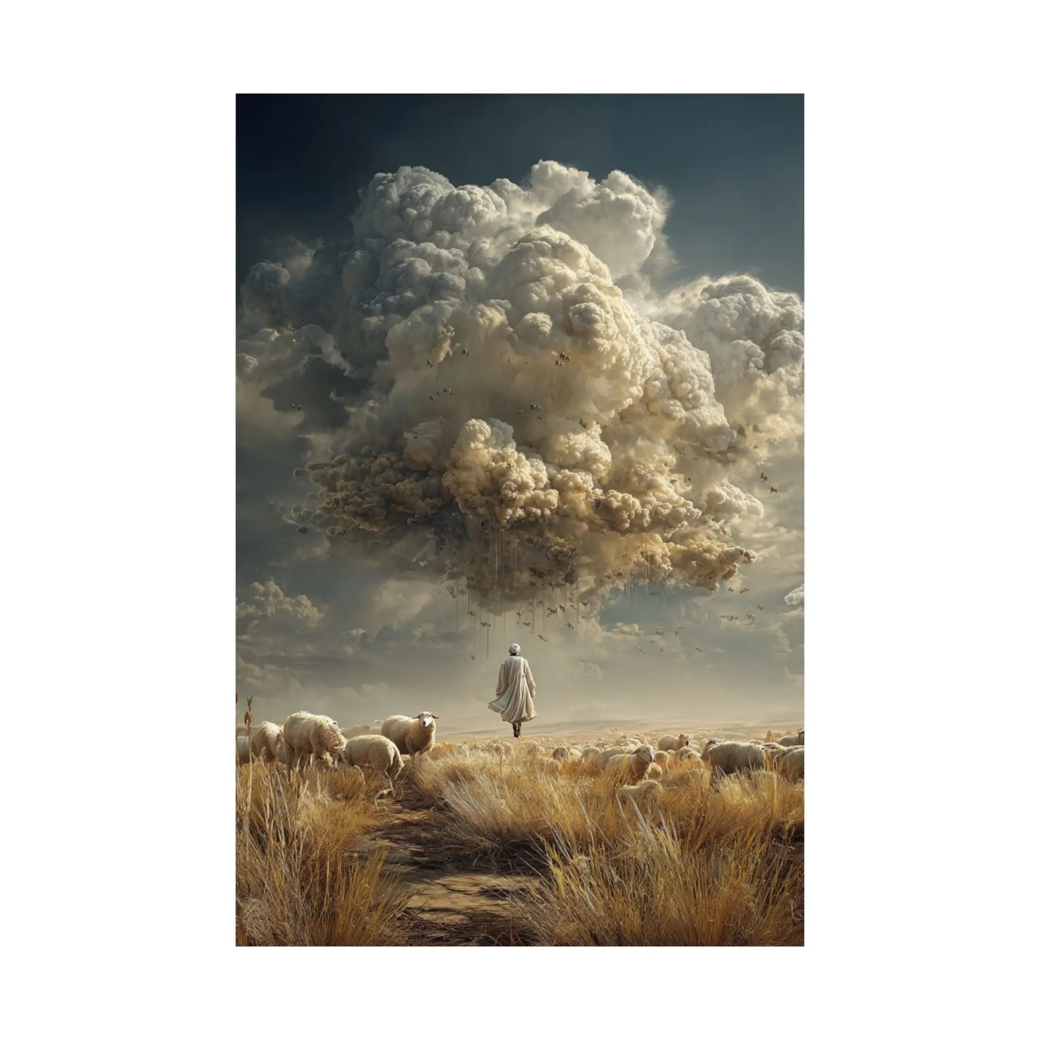 Surreal Shepherd & Cloudscape Satin Poster Printify