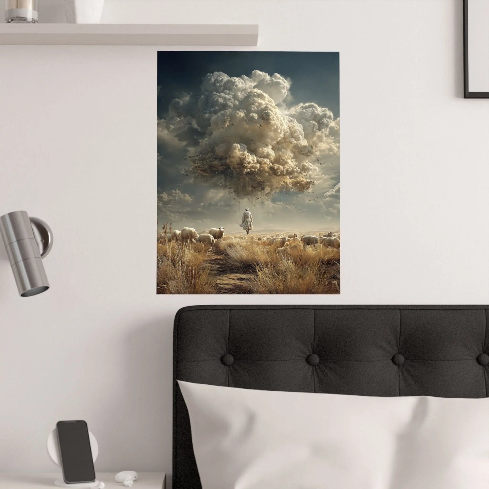 Surreal Shepherd & Cloudscape Satin Poster Printify
