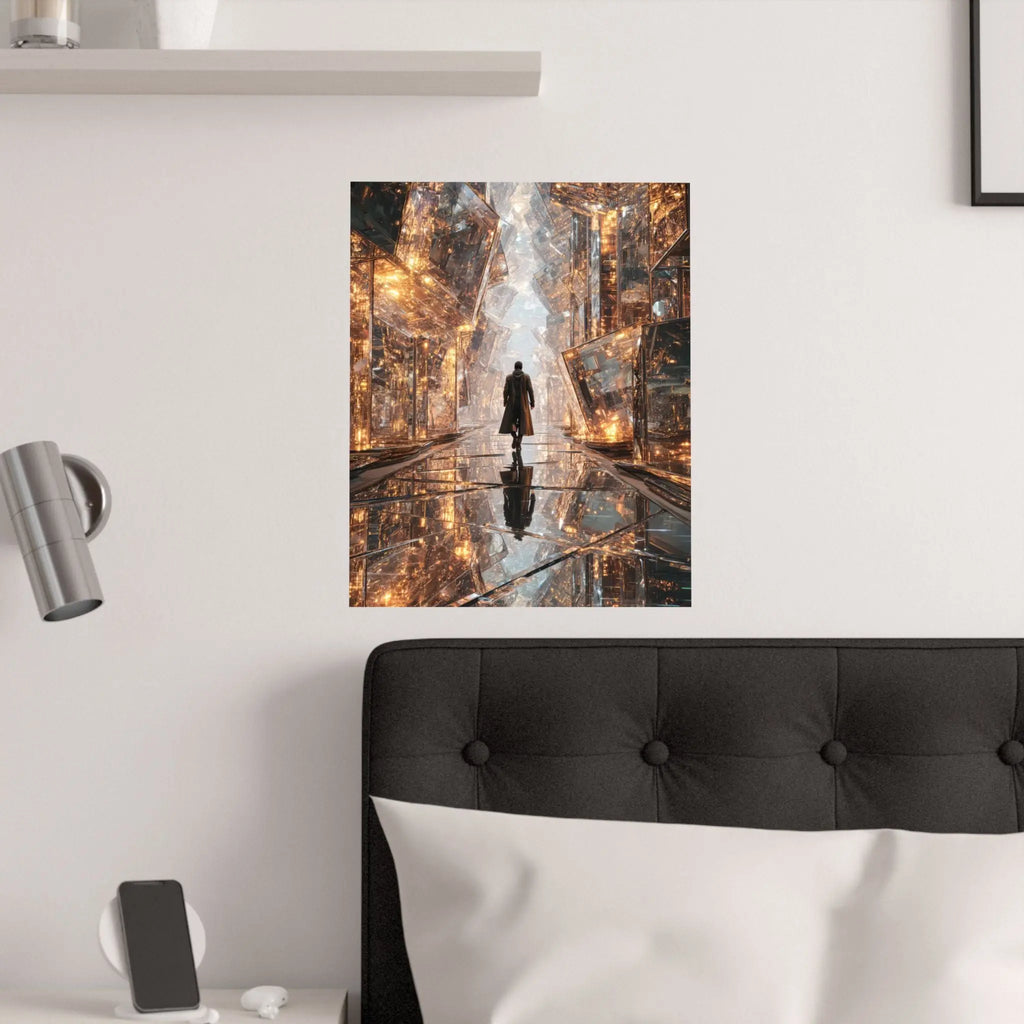 Satin Poster — Futuristic Cityscape with Lone Figure (210gsm) Printify