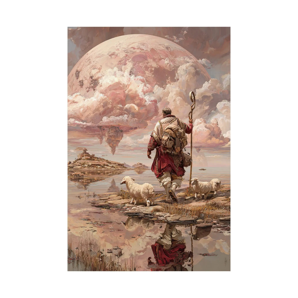 Shepherd of the Moon Satin Poster — Fantasy Landscape Art Print Printify