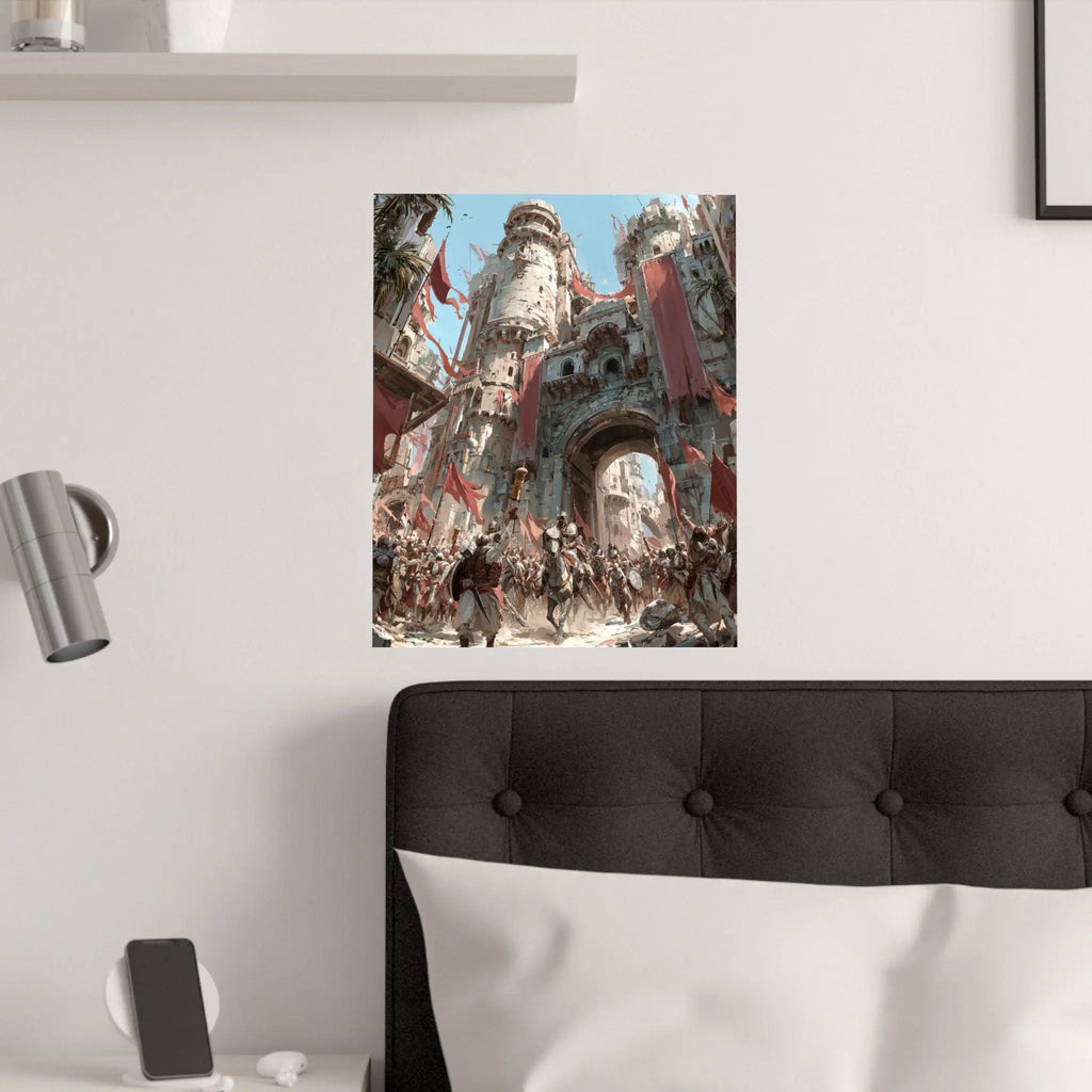 Medieval City Gates Satin Poster — Epic Castle Battle Art Print (210gsm) Printify