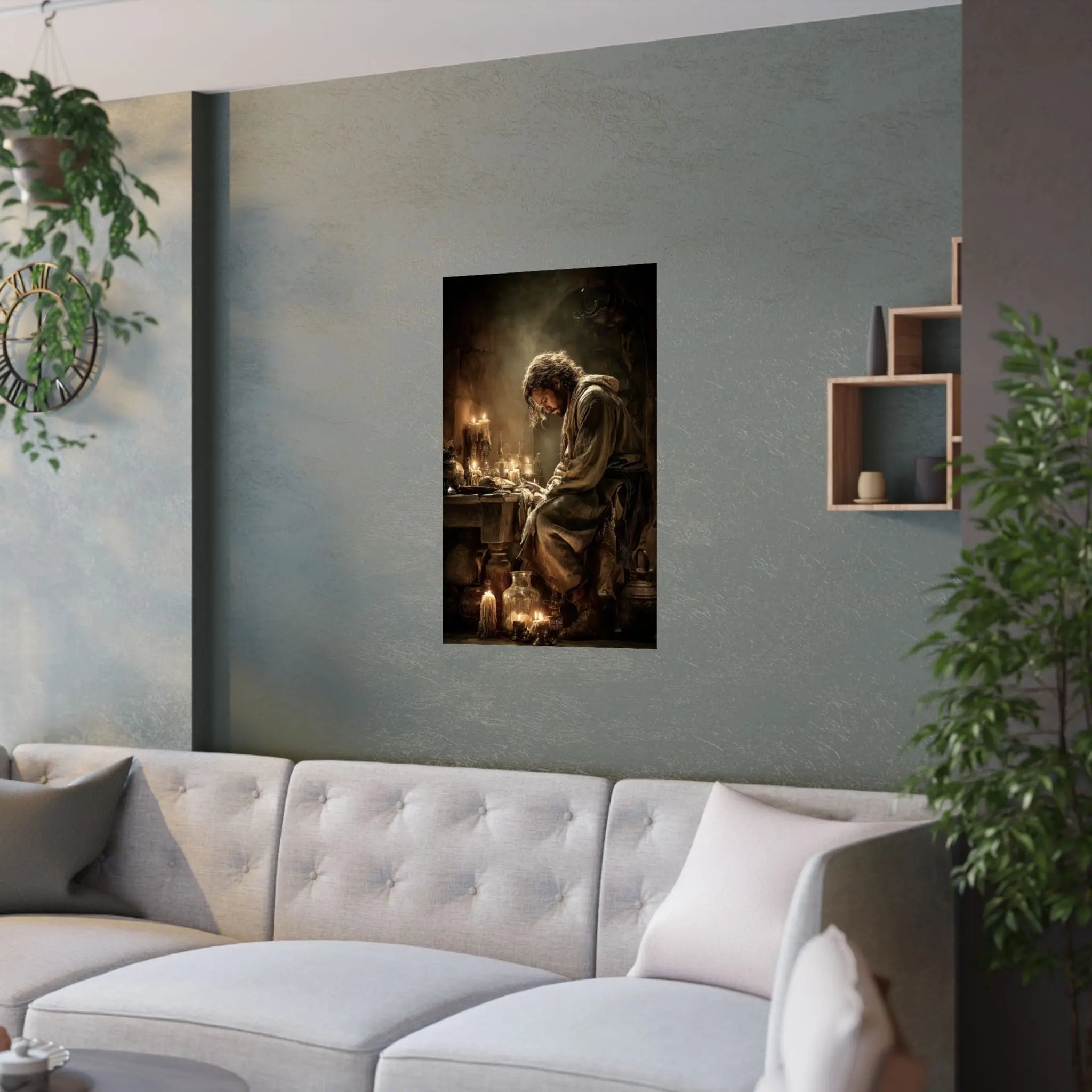 Satin Poster — Candlelit Jesus Prayer Art Print (210gsm) Printify