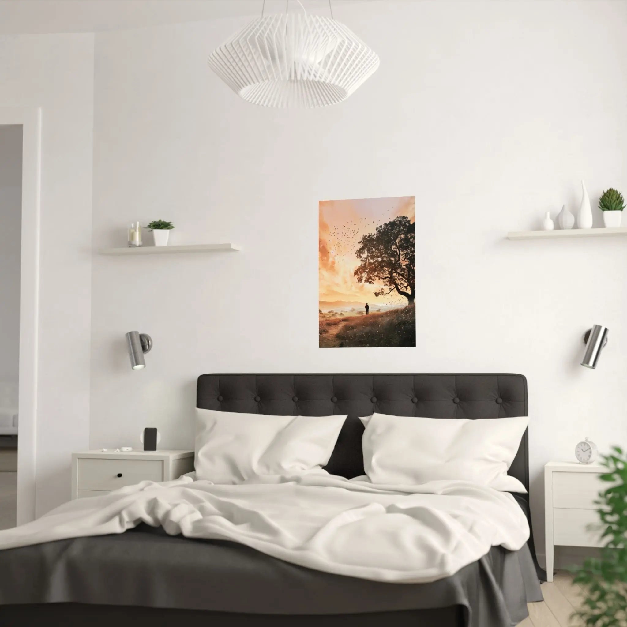 Sunset Solitude Satin Poster — Golden Sunset Tree Landscape Wall Art Printify