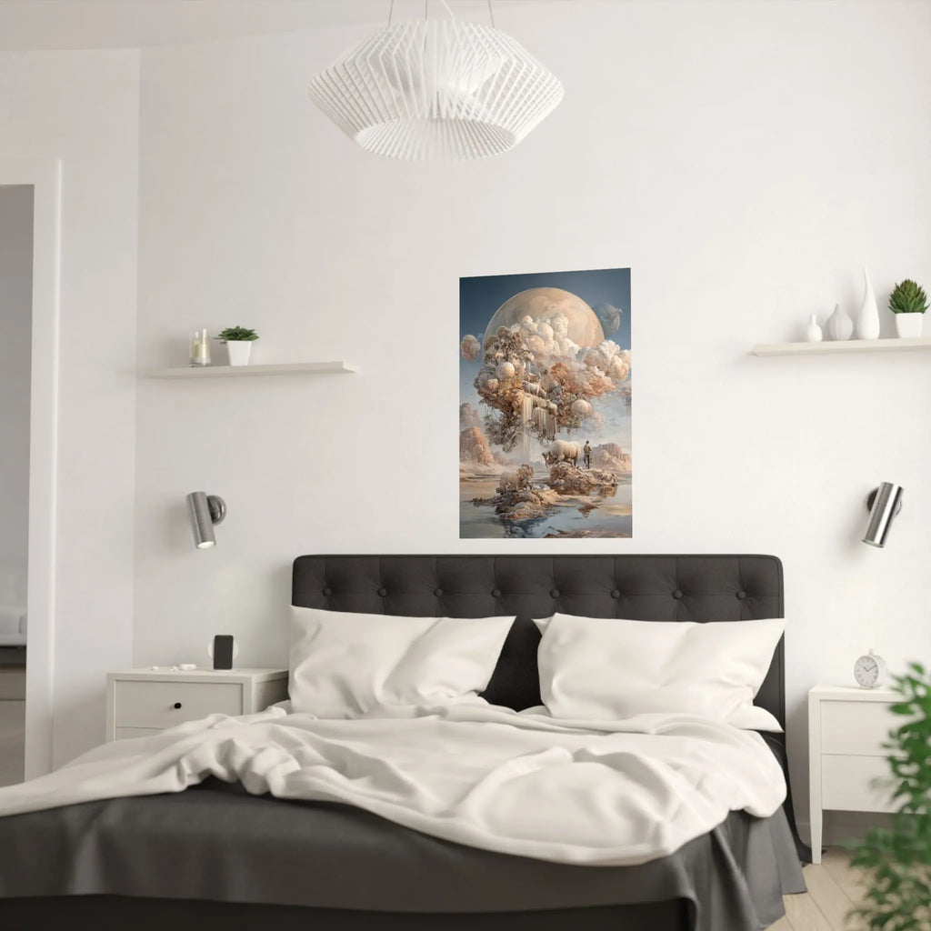 Dreamscape Moon Poster — Surreal Pastel Landscape Art Print Printify