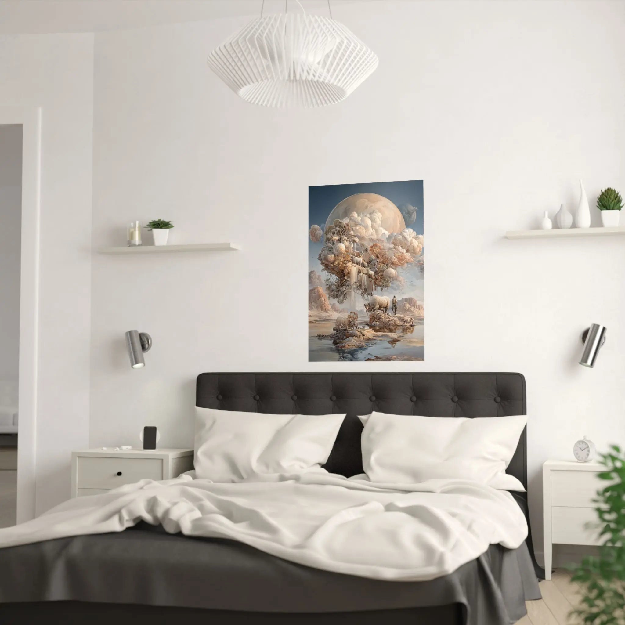Dreamscape Moon Poster — Surreal Pastel Landscape Art Print Printify