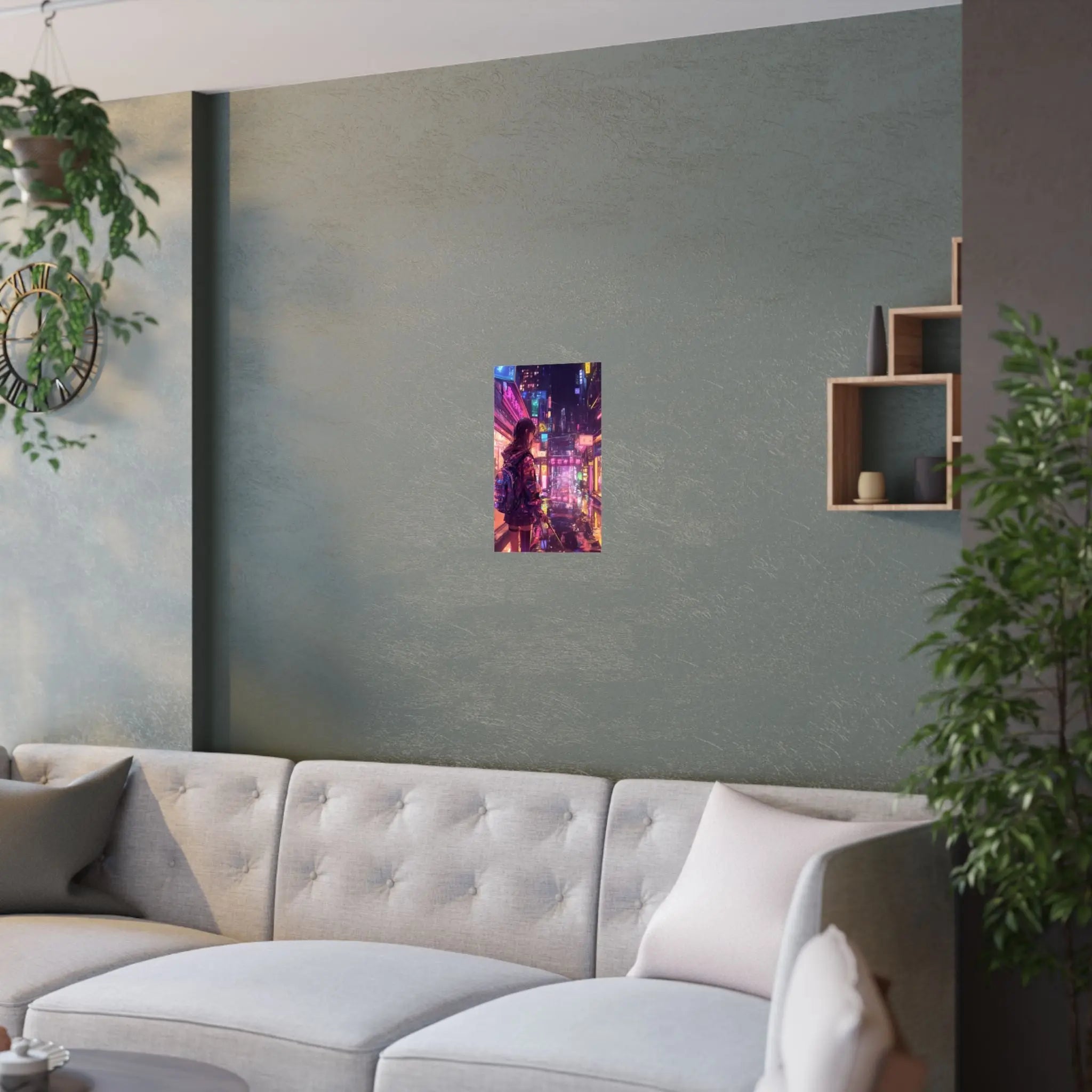 Satin Poster — Neon Cyber City Girl (210gsm) Printify