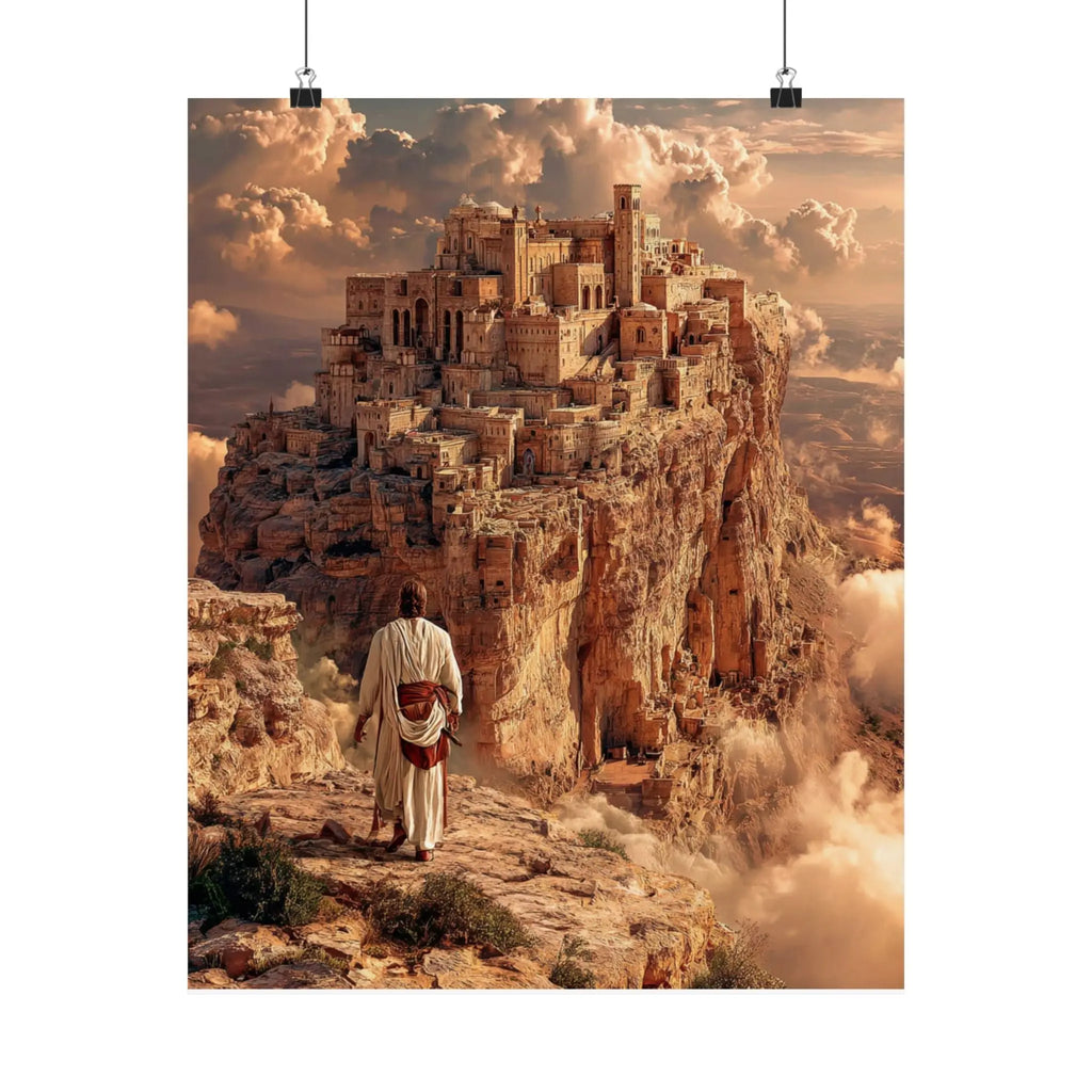 Satin Poster — Pilgrim Journey to Ancient Cliff City (210gsm) Printify