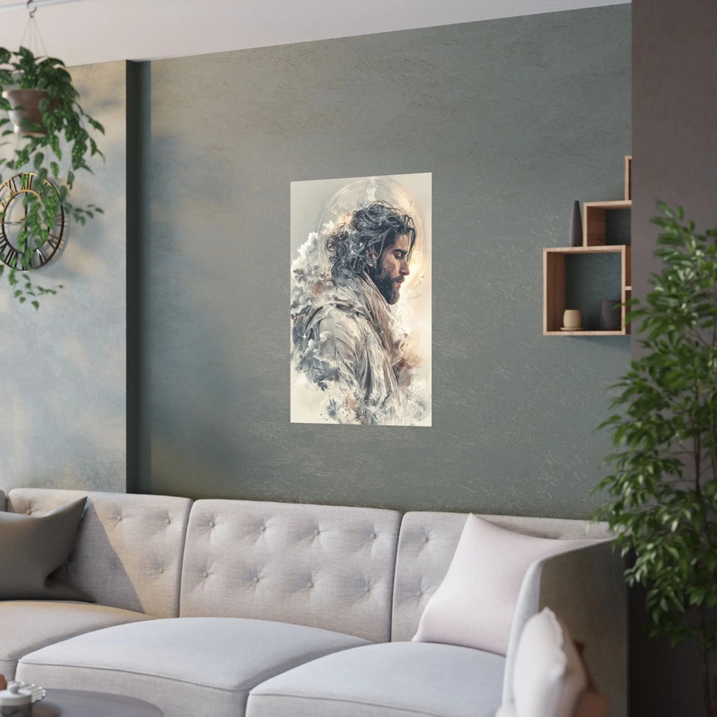 Satin Poster — Ethereal Jesus Portrait Art Print Printify